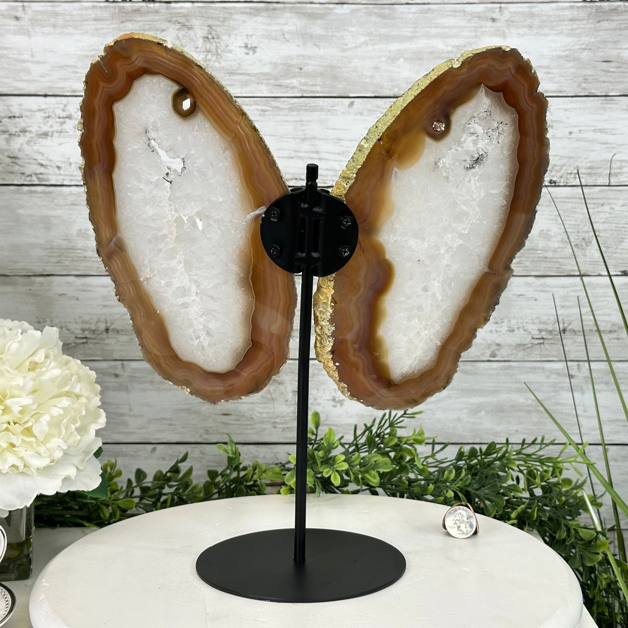 Natural Brazilian Agate "Butterfly Wings", Metal Stand, 14.5" Tall Model #5050NA-096 by Brazil Gems - Brazil GemsBrazil GemsNatural Brazilian Agate "Butterfly Wings", Metal Stand, 14.5" Tall Model #5050NA-096 by Brazil GemsAgate Butterfly Wings5050NA-096