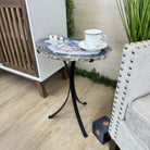 Natural Brazilian Agate Side Table on a black metal base, 21.4" Tall 1305 - 0179 - Brazil GemsBrazil GemsNatural Brazilian Agate Side Table on a black metal base, 21.4" Tall 1305 - 0179Tables: Side1305 - 0179