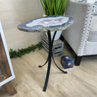 Natural Brazilian Agate Side Table on a black metal base, 21.4" Tall 1305 - 0179 - Brazil GemsBrazil GemsNatural Brazilian Agate Side Table on a black metal base, 21.4" Tall 1305 - 0179Tables: Side1305 - 0179