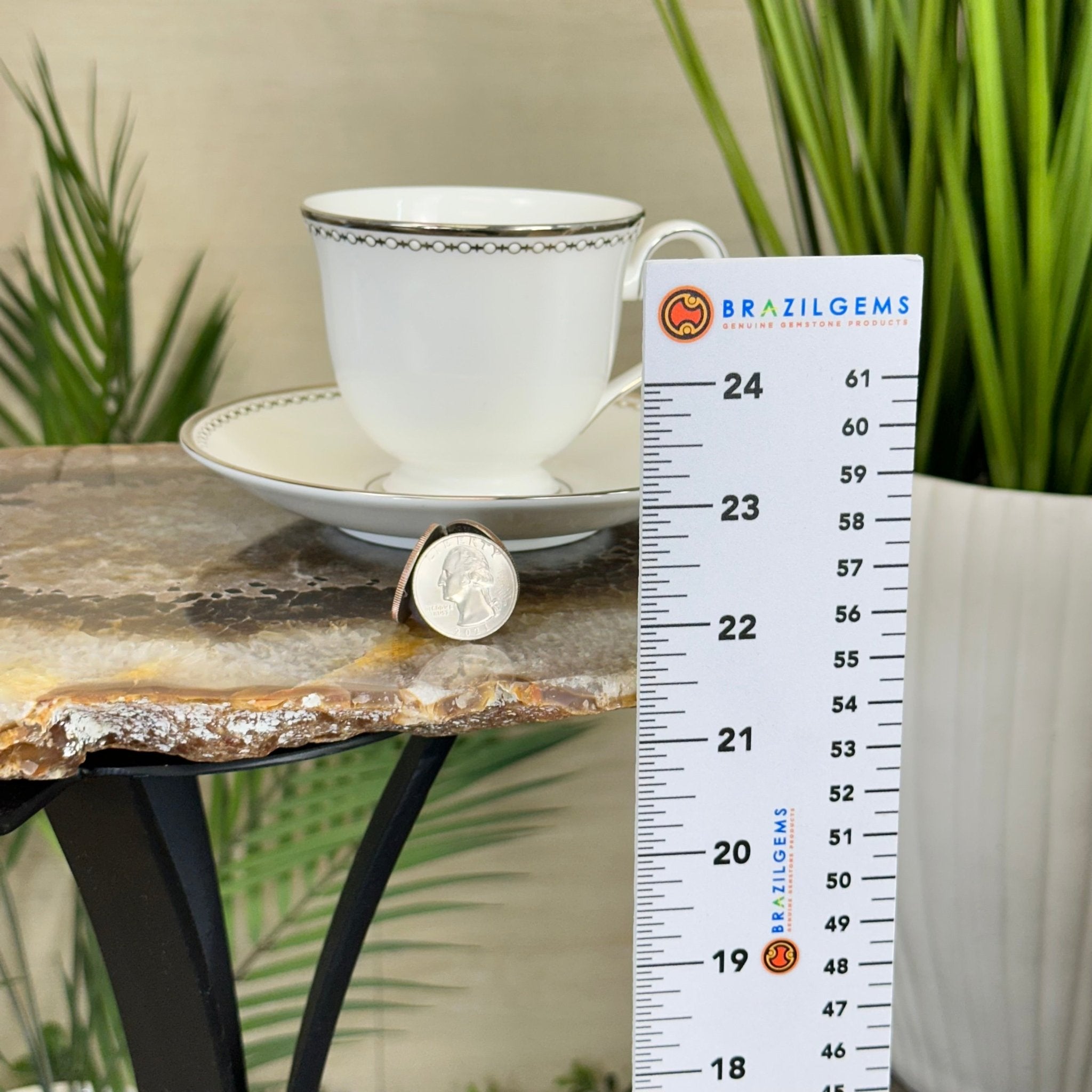 Natural Brazilian Agate Side Table on a black metal base, 21.5" Tall 1305 - 0173 - Brazil GemsBrazil GemsNatural Brazilian Agate Side Table on a black metal base, 21.5" Tall 1305 - 0173Tables: Side1305 - 0173