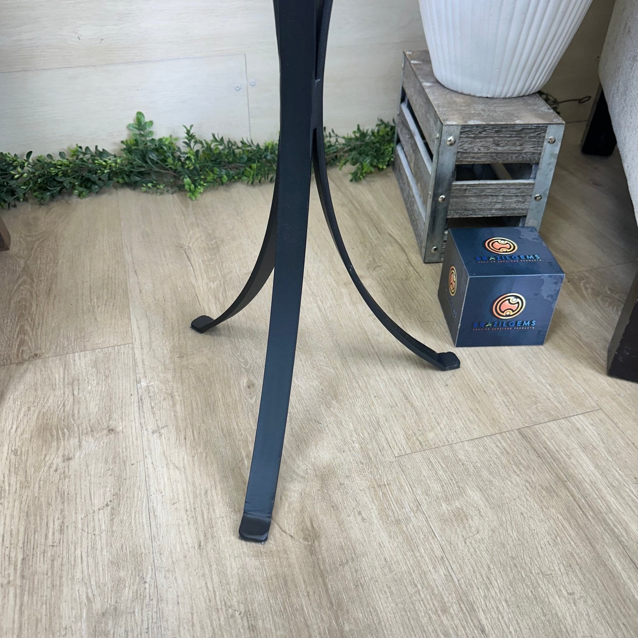 Natural Brazilian Agate Side Table on a black metal base, 21.5" Tall 1305 - 0173 - Brazil GemsBrazil GemsNatural Brazilian Agate Side Table on a black metal base, 21.5" Tall 1305 - 0173Tables: Side1305 - 0173
