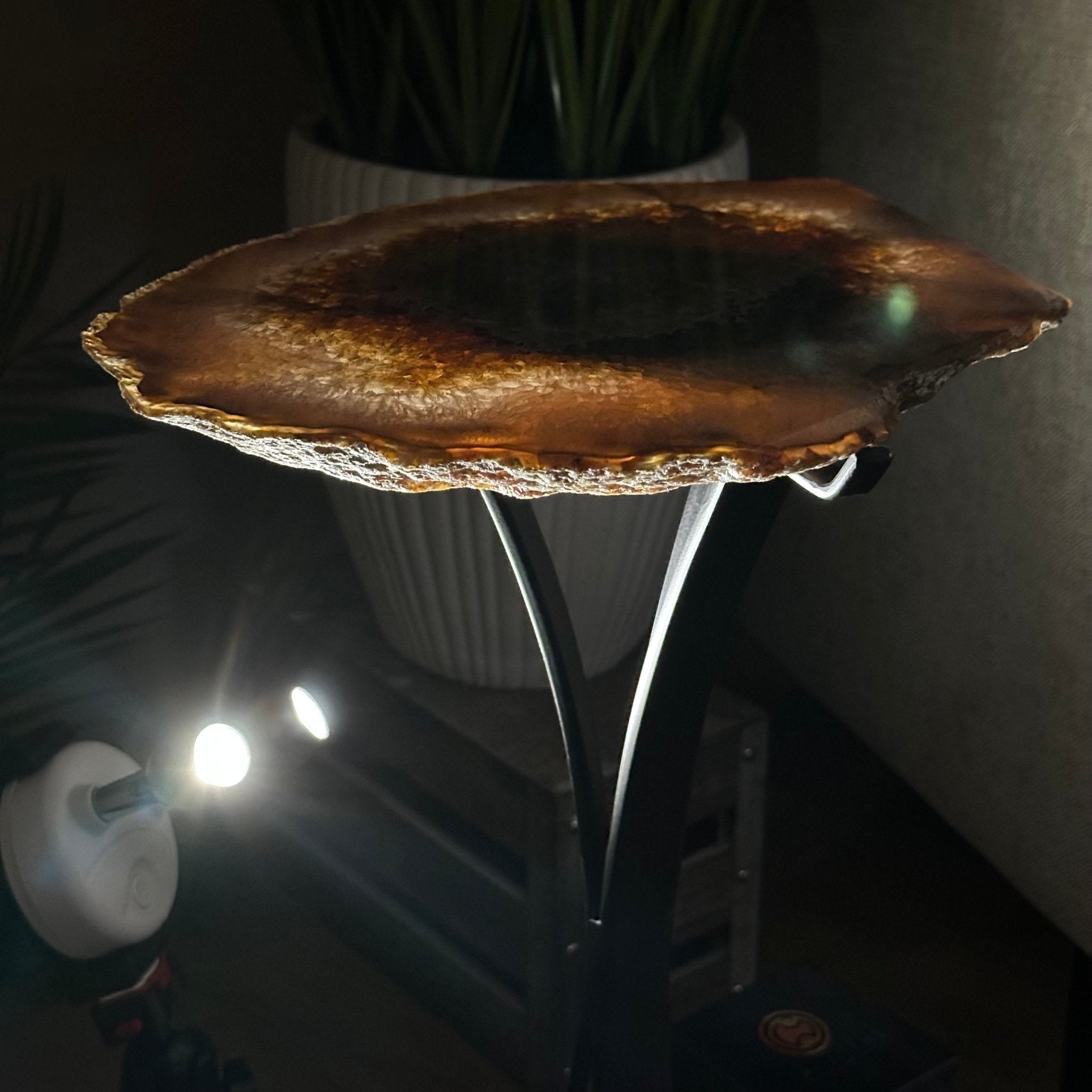 Natural Brazilian Agate Side Table on a black metal base, 21.5" Tall 1305 - 0173 - Brazil GemsBrazil GemsNatural Brazilian Agate Side Table on a black metal base, 21.5" Tall 1305 - 0173Tables: Side1305 - 0173