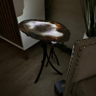 Natural Brazilian Agate Side Table on a black metal base, 21.5" Tall 1305 - 0182 - Brazil GemsBrazil GemsNatural Brazilian Agate Side Table on a black metal base, 21.5" Tall 1305 - 0182Tables: Side1305 - 0182
