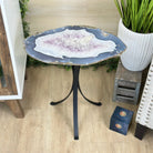 Natural Brazilian Agate Side Table on a black metal base, 21.5" Tall 1305 - 0182 - Brazil GemsBrazil GemsNatural Brazilian Agate Side Table on a black metal base, 21.5" Tall 1305 - 0182Tables: Side1305 - 0182