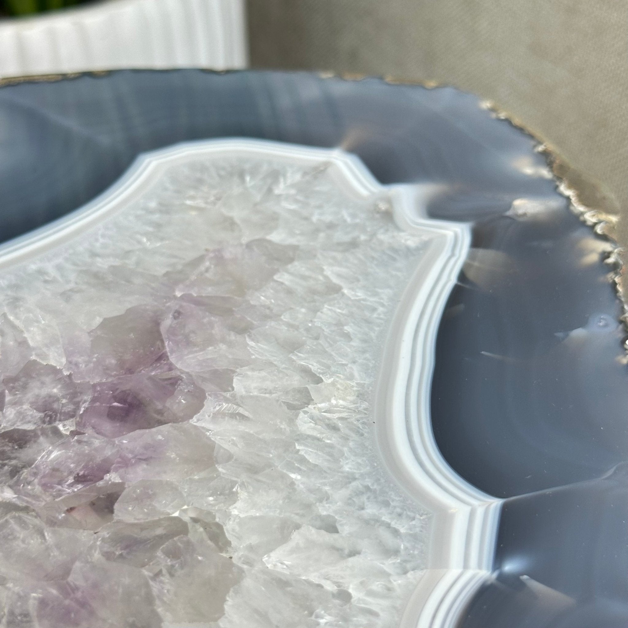 Natural Brazilian Agate Side Table on a black metal base, 21.5" Tall 1305 - 0182 - Brazil GemsBrazil GemsNatural Brazilian Agate Side Table on a black metal base, 21.5" Tall 1305 - 0182Tables: Side1305 - 0182