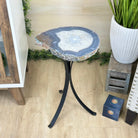 Natural Brazilian Agate Side Table on a black metal base, 21.7" Tall 1305 - 0178 - Brazil GemsBrazil GemsNatural Brazilian Agate Side Table on a black metal base, 21.7" Tall 1305 - 0178Tables: Side1305 - 0178