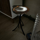 Natural Brazilian Agate Side Table on a black metal base, 21.7" Tall 1305 - 0178 - Brazil GemsBrazil GemsNatural Brazilian Agate Side Table on a black metal base, 21.7" Tall 1305 - 0178Tables: Side1305 - 0178