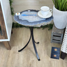 Natural Brazilian Agate Side Table on a black metal base, 21.7" Tall 1305 - 0185 - Brazil GemsBrazil GemsNatural Brazilian Agate Side Table on a black metal base, 21.7" Tall 1305 - 0185Tables: Side1305 - 0185