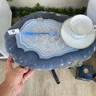 Natural Brazilian Agate Side Table on a black metal base, 21.7" Tall 1305 - 0185 - Brazil GemsBrazil GemsNatural Brazilian Agate Side Table on a black metal base, 21.7" Tall 1305 - 0185Tables: Side1305 - 0185
