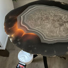 Natural Brazilian Agate Side Table on a black metal base, 21.7" Tall 1305 - 0185 - Brazil GemsBrazil GemsNatural Brazilian Agate Side Table on a black metal base, 21.7" Tall 1305 - 0185Tables: Side1305 - 0185