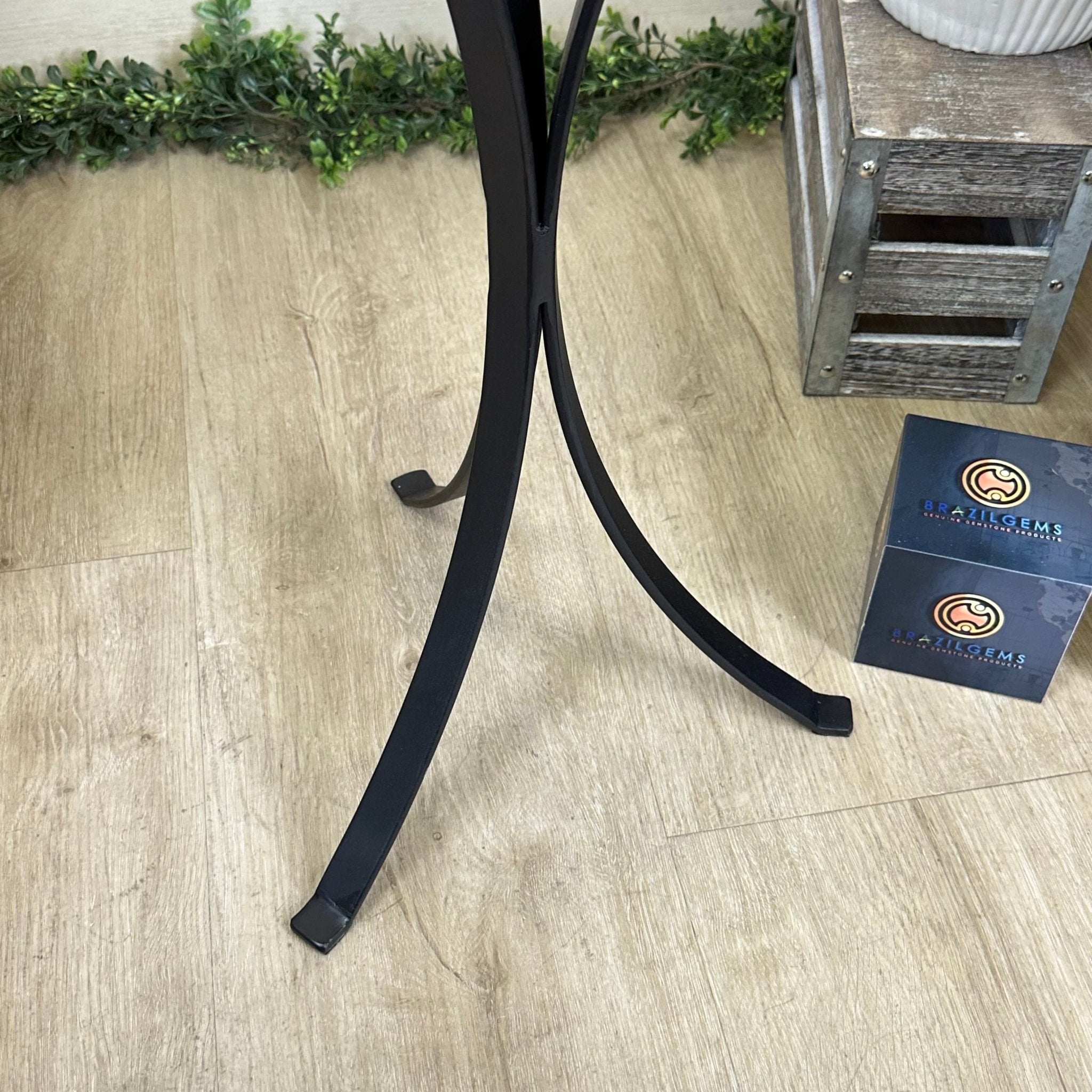 Natural Brazilian Agate Side Table on a black metal base, 21.9" Tall 1305 - 0184 - Brazil GemsBrazil GemsNatural Brazilian Agate Side Table on a black metal base, 21.9" Tall 1305 - 0184Tables: Side1305 - 0184