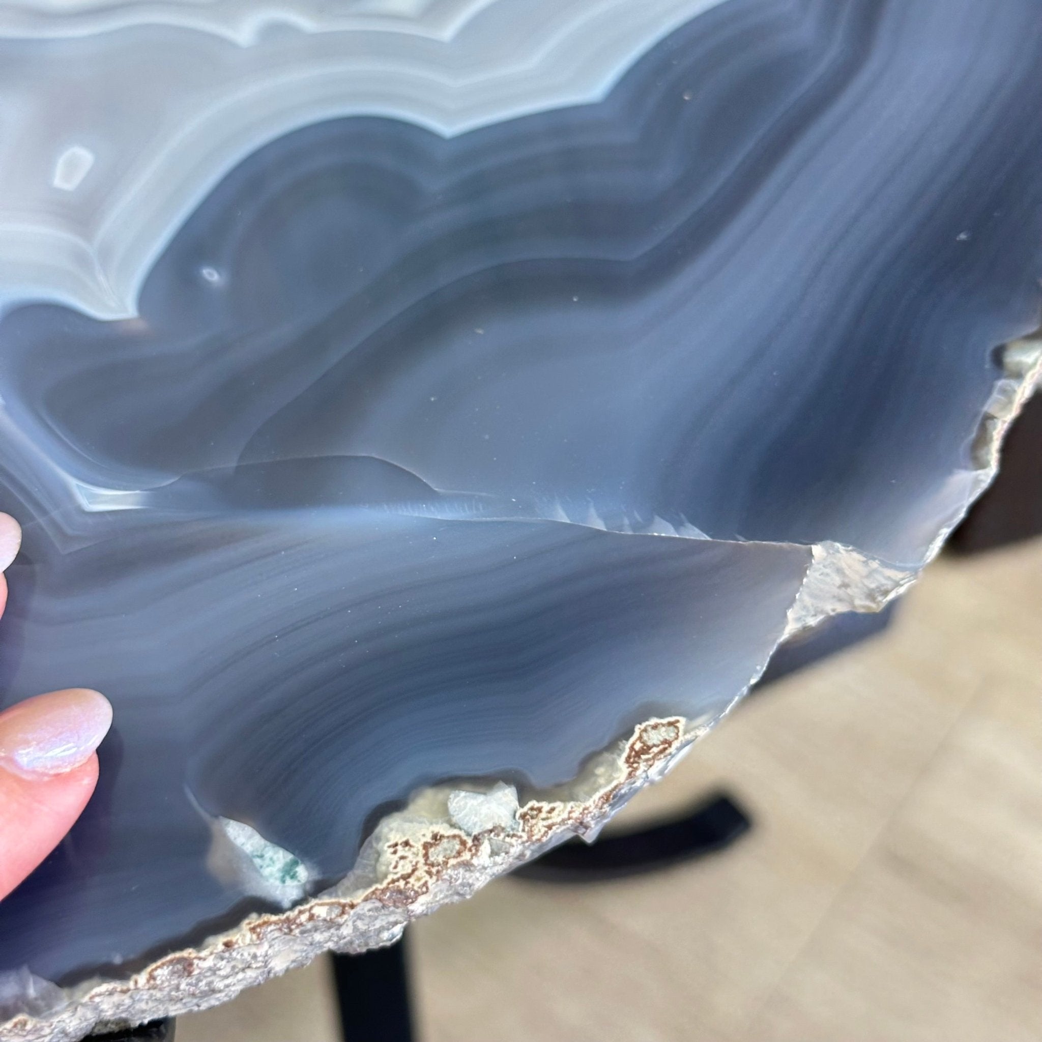 Natural Brazilian Agate Side Table on a black metal base, 21.9" Tall 1305 - 0184 - Brazil GemsBrazil GemsNatural Brazilian Agate Side Table on a black metal base, 21.9" Tall 1305 - 0184Tables: Side1305 - 0184