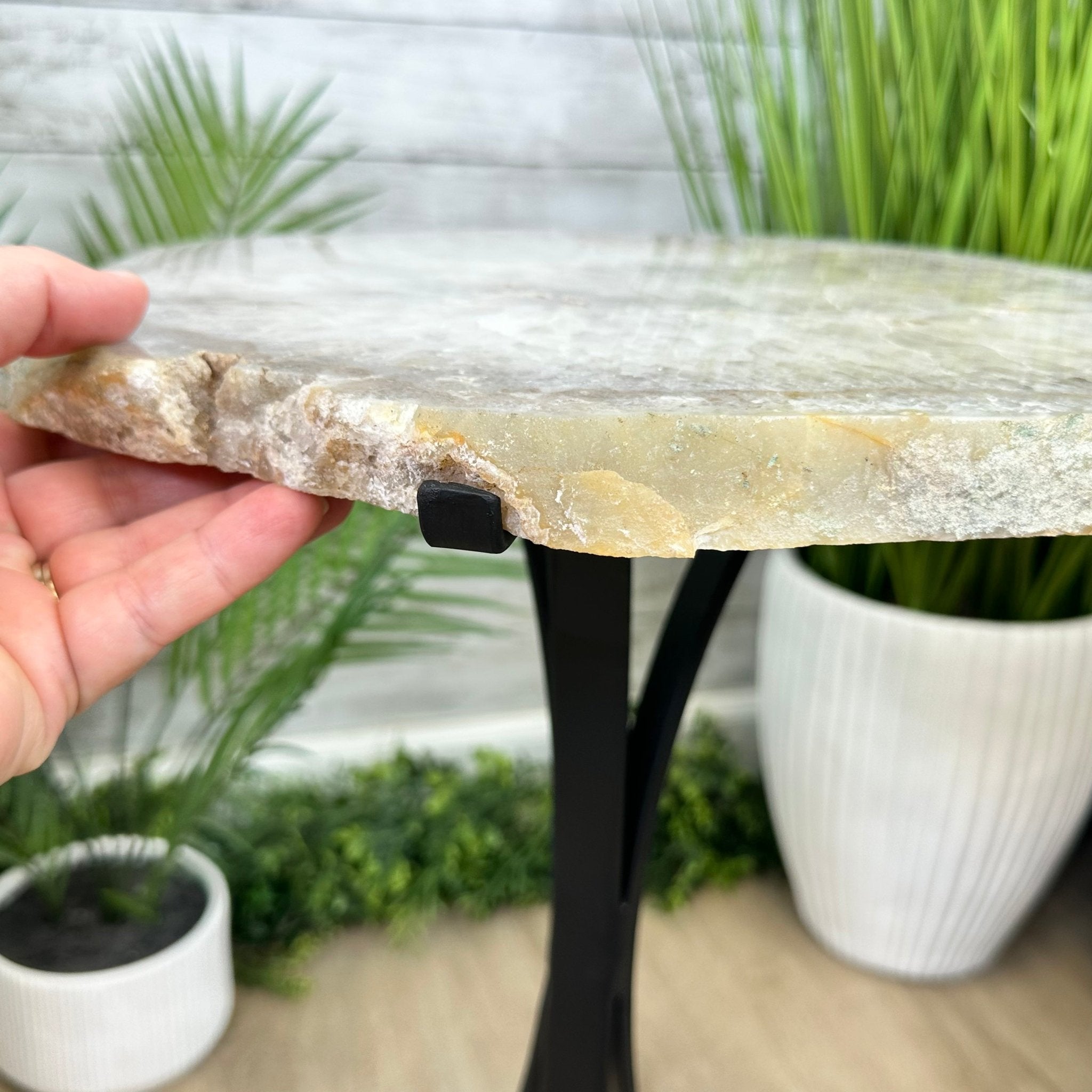 Natural Brazilian Agate Side Table on a black metal base, 22" tall #1305-0161 by Brazil Gems - Brazil GemsBrazil GemsNatural Brazilian Agate Side Table on a black metal base, 22" tall #1305-0161 by Brazil GemsTables: Side1305-0161