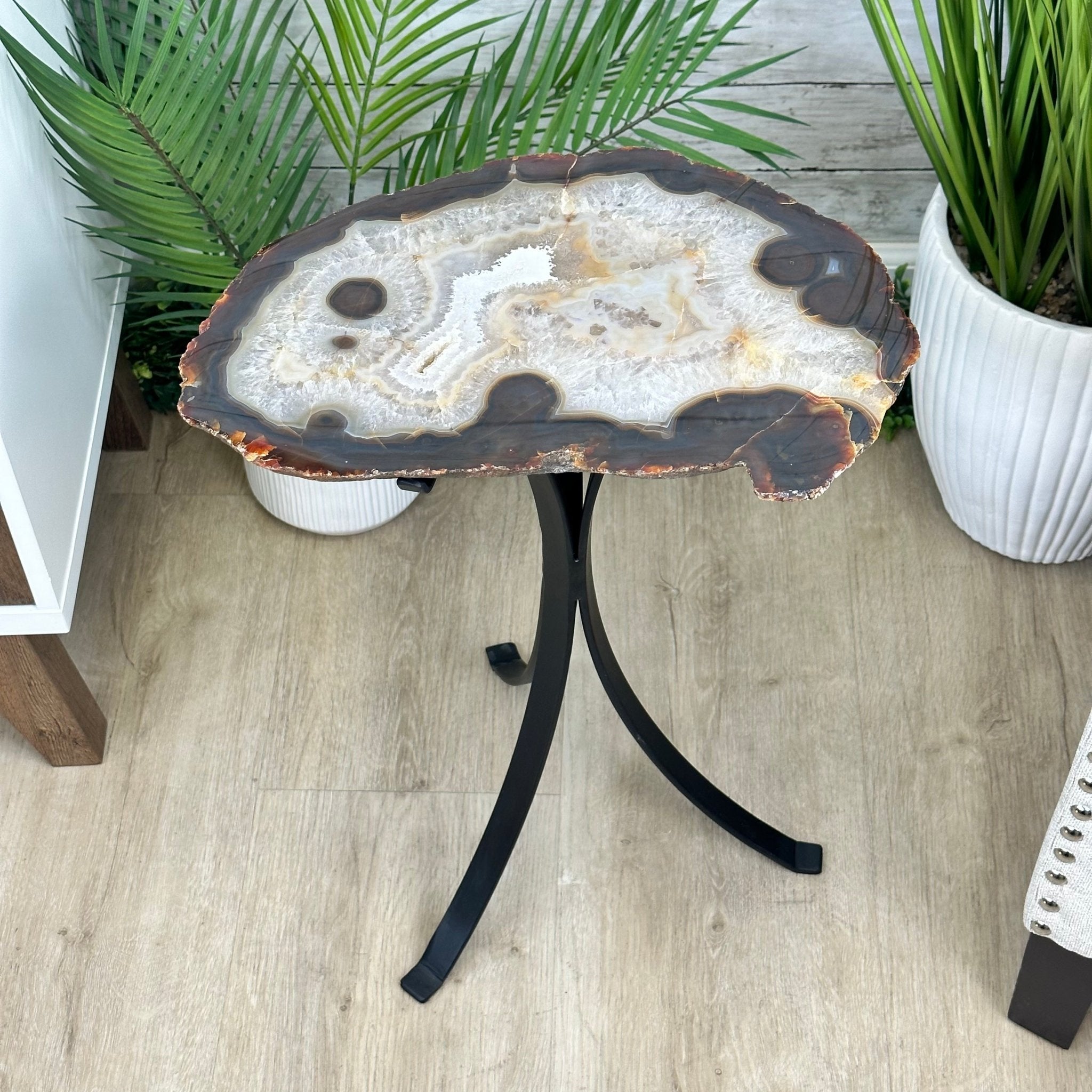 Natural Brazilian Agate Side Table on a black metal base, 22" tall #1305-0162 by Brazil Gems - Brazil GemsBrazil GemsNatural Brazilian Agate Side Table on a black metal base, 22" tall #1305-0162 by Brazil GemsTables: Side1305-0162