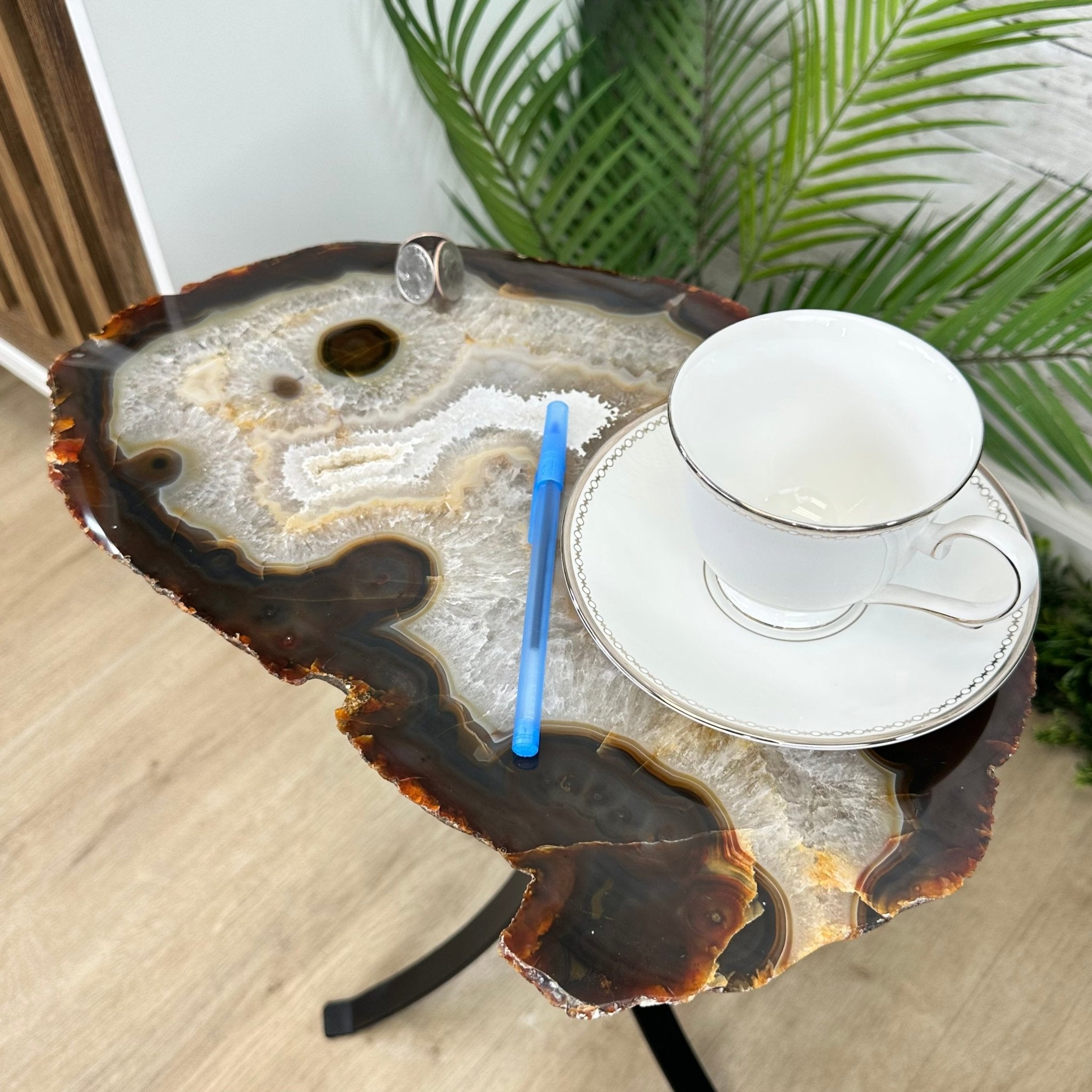 Natural Brazilian Agate Side Table on a black metal base, 22" tall #1305-0162 by Brazil Gems - Brazil GemsBrazil GemsNatural Brazilian Agate Side Table on a black metal base, 22" tall #1305-0162 by Brazil GemsTables: Side1305-0162