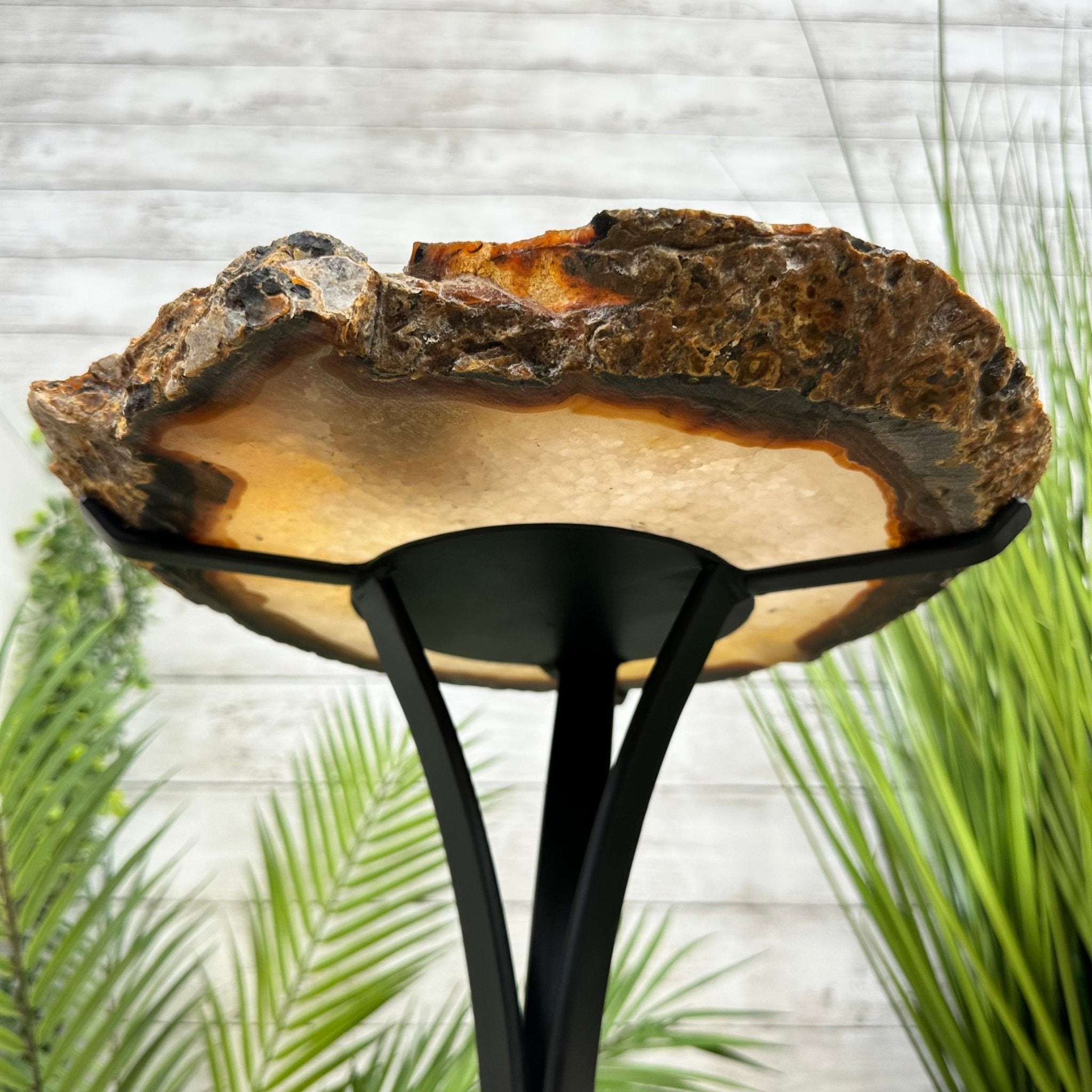 Natural Brazilian Agate Side Table on a black metal base, 22" tall #1305-0166 by Brazil Gems - Brazil GemsBrazil GemsNatural Brazilian Agate Side Table on a black metal base, 22" tall #1305-0166 by Brazil GemsTables: Side1305-0166