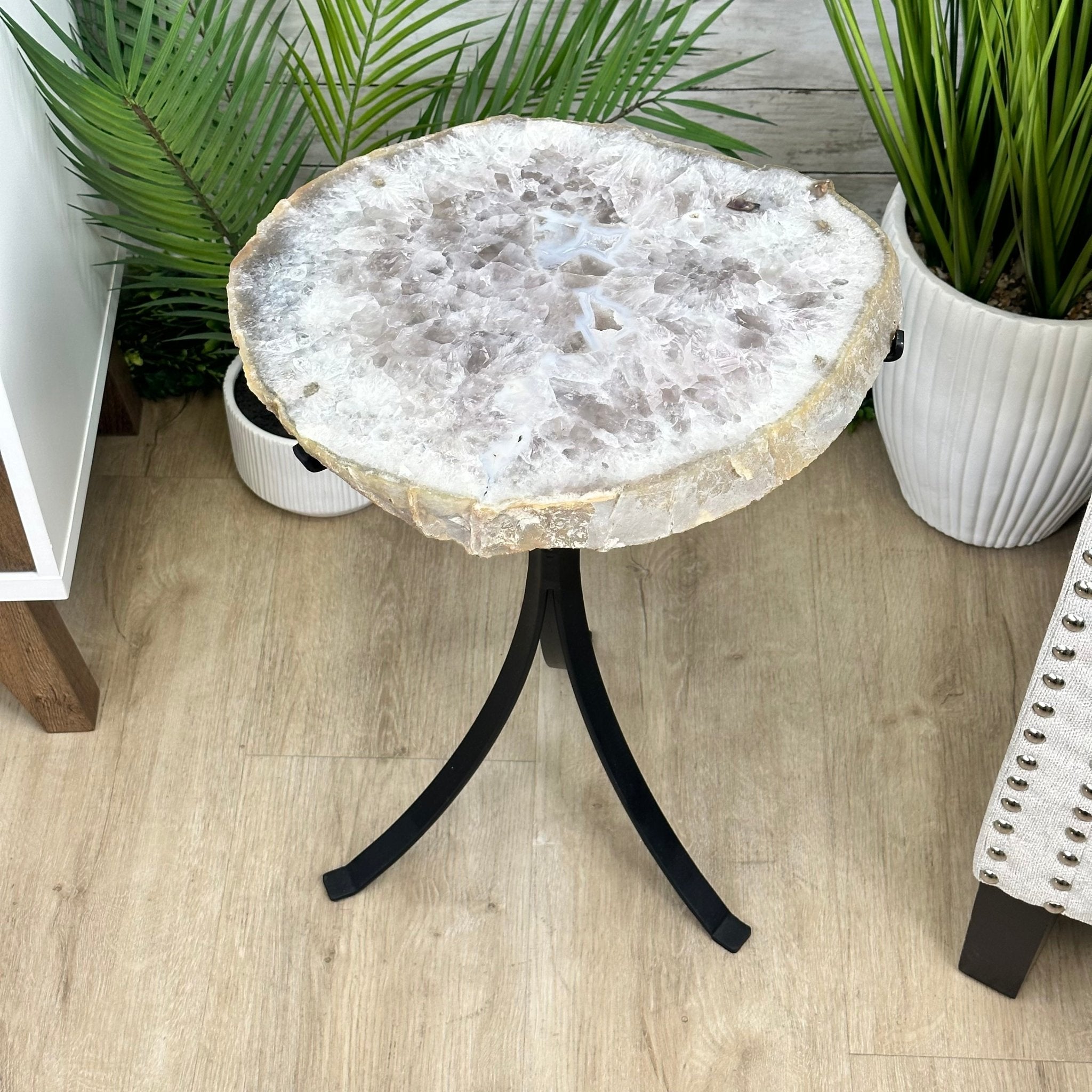 Natural Brazilian Agate Side Table on a black metal base, 22" tall #1305-0172 by Brazil Gems - Brazil GemsBrazil GemsNatural Brazilian Agate Side Table on a black metal base, 22" tall #1305-0172 by Brazil GemsTables: Side1305-0172