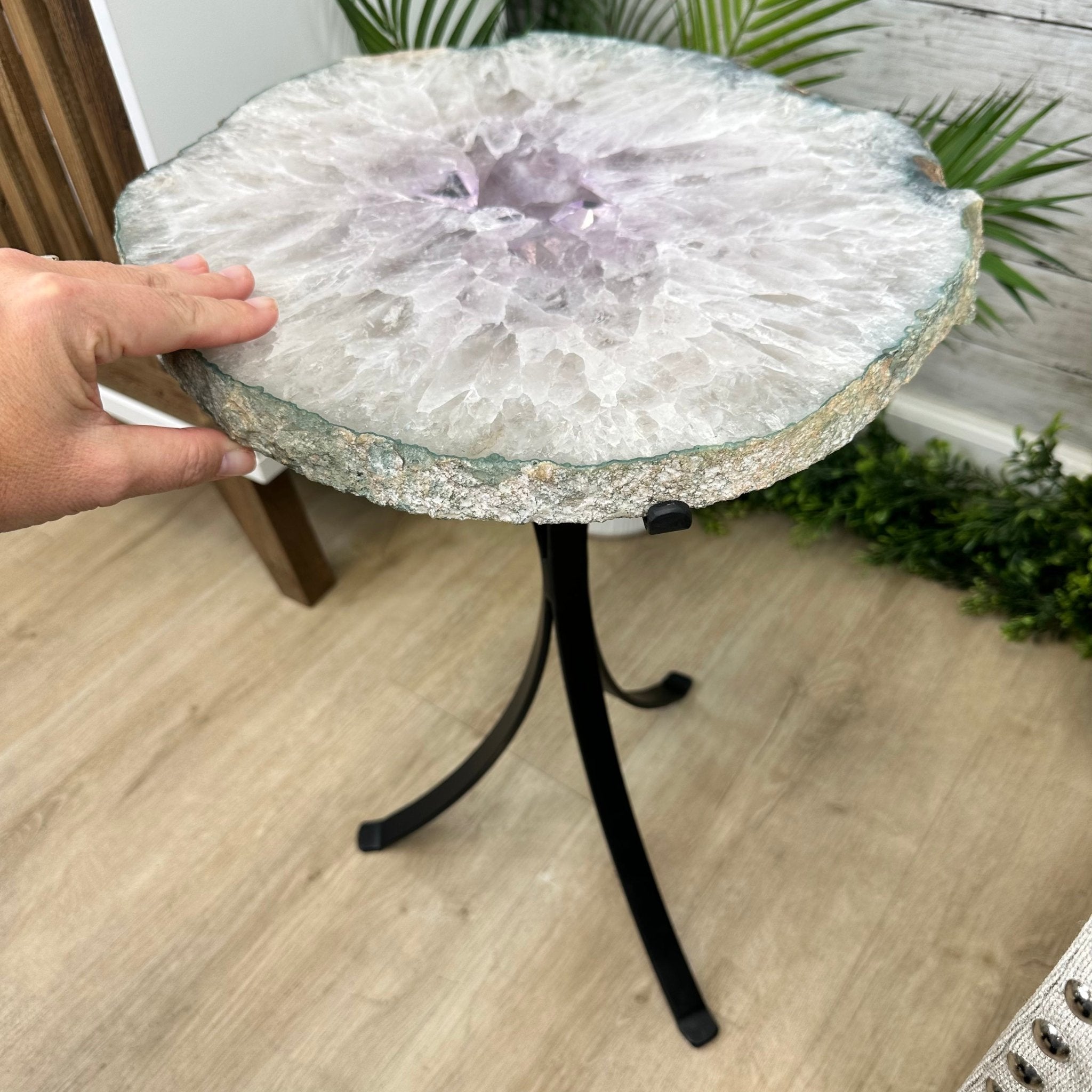 Natural Brazilian Agate Side Table on a black metal base, 22" tall #1306-0042 by Brazil Gems - Brazil GemsBrazil GemsNatural Brazilian Agate Side Table on a black metal base, 22" tall #1306-0042 by Brazil GemsTables: Side1306-0042
