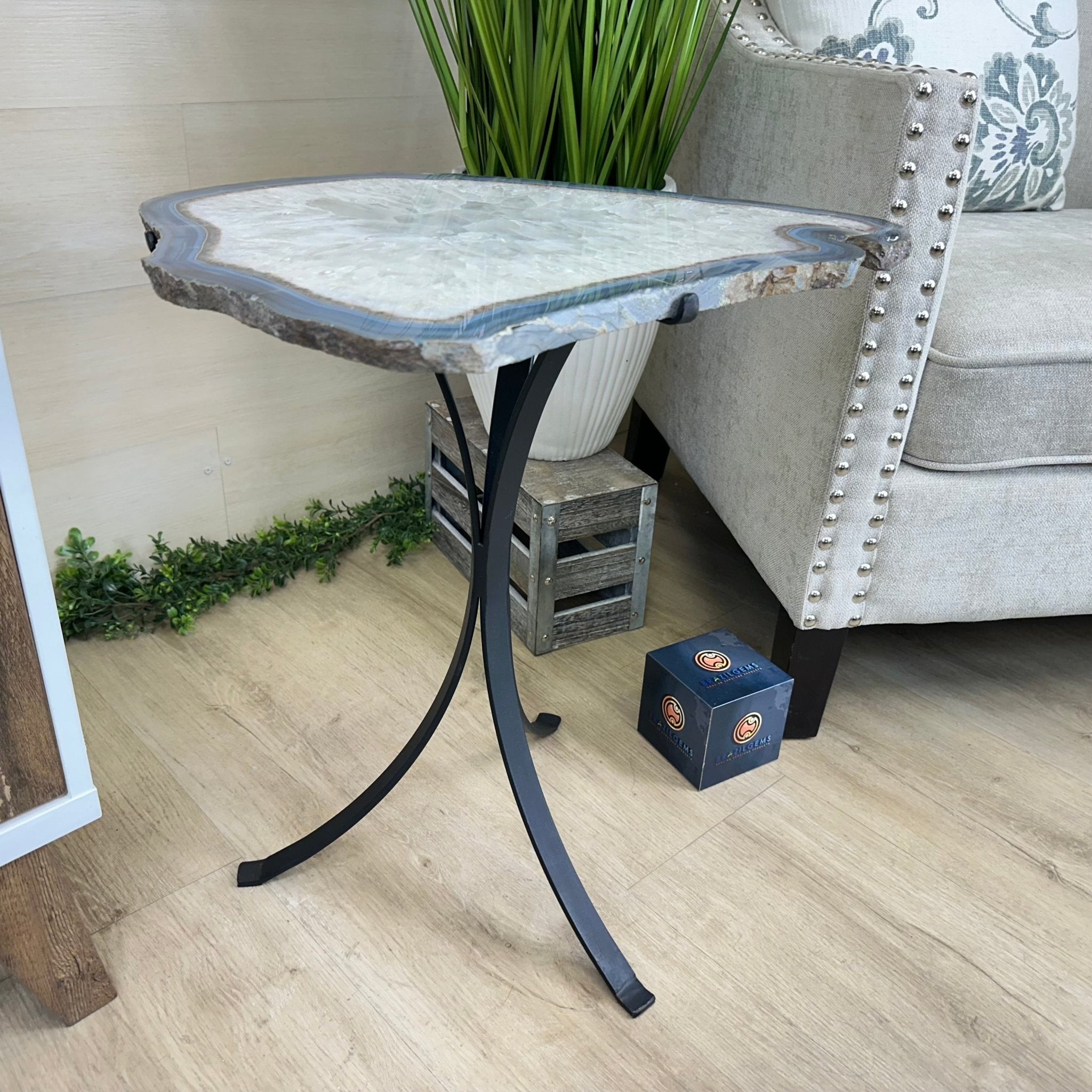 Natural Brazilian Agate Side Table on a black metal base, 22" Tall 1306 - 0045 - Brazil GemsBrazil GemsNatural Brazilian Agate Side Table on a black metal base, 22" Tall 1306 - 0045Tables: Side1306 - 0045