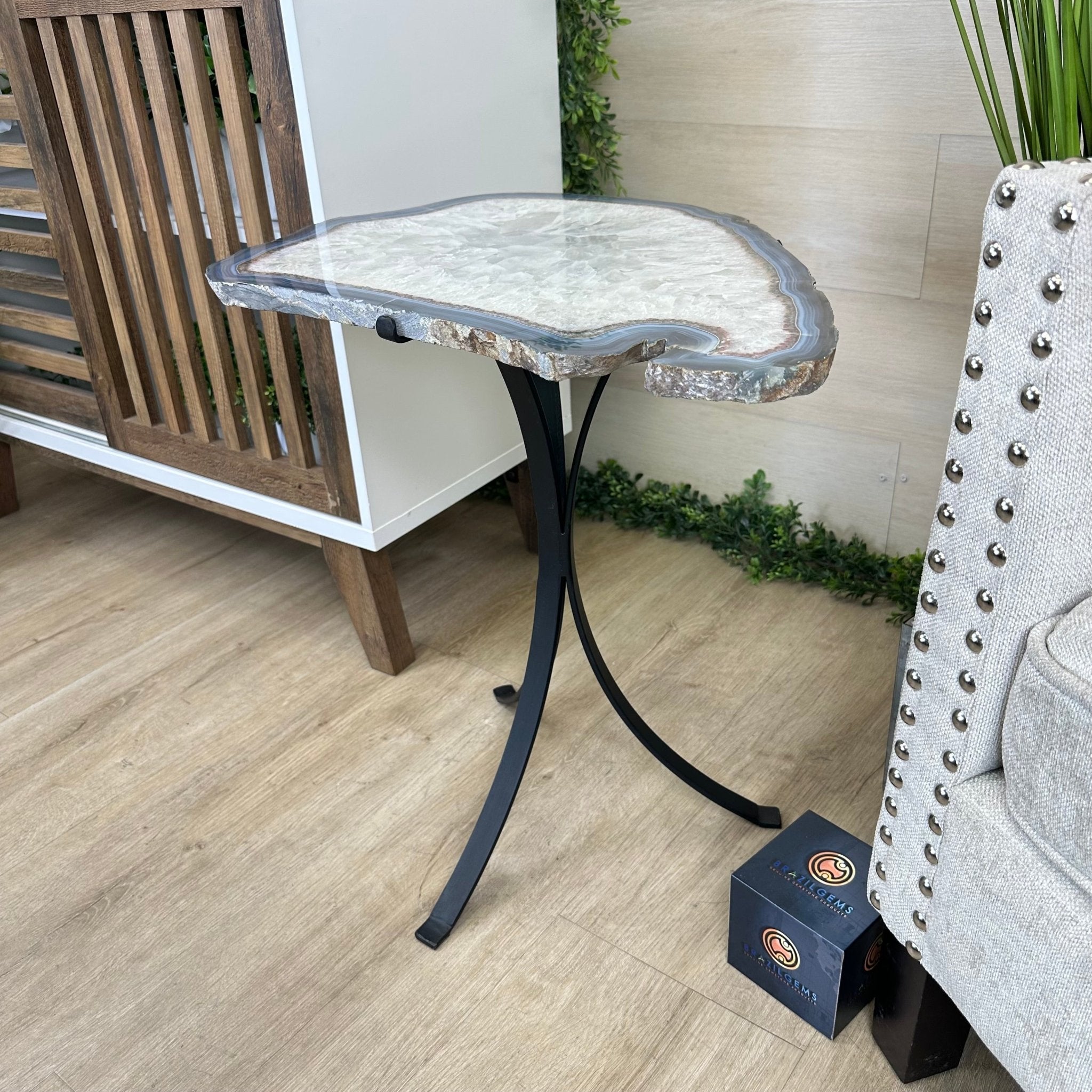 Natural Brazilian Agate Side Table on a black metal base, 22" Tall 1306 - 0045 - Brazil GemsBrazil GemsNatural Brazilian Agate Side Table on a black metal base, 22" Tall 1306 - 0045Tables: Side1306 - 0045