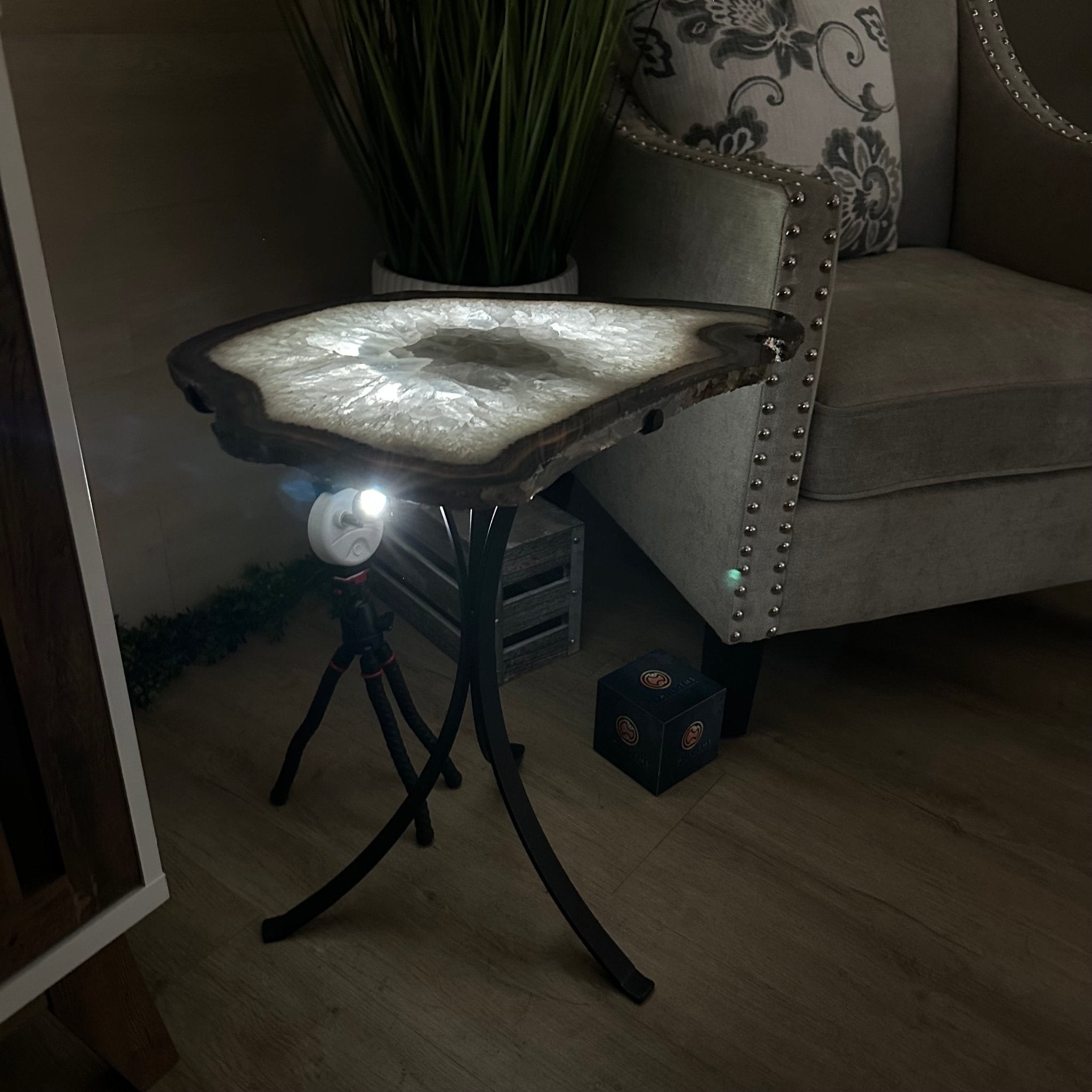 Natural Brazilian Agate Side Table on a black metal base, 22" Tall 1306 - 0045 - Brazil GemsBrazil GemsNatural Brazilian Agate Side Table on a black metal base, 22" Tall 1306 - 0045Tables: Side1306 - 0045