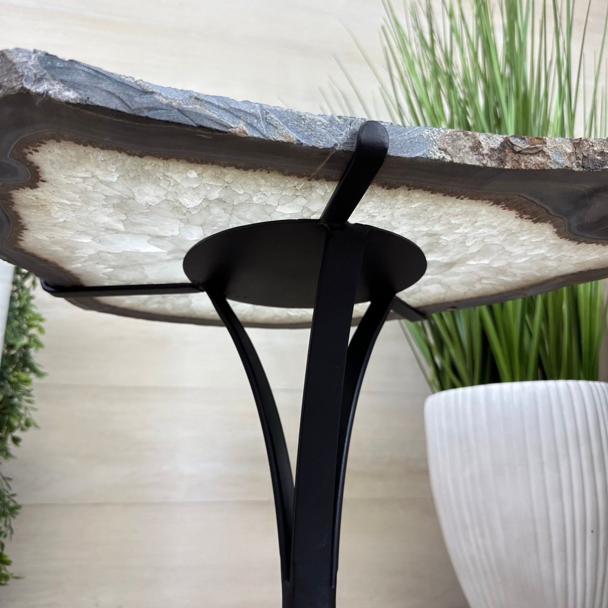 Natural Brazilian Agate Side Table on a black metal base, 22" Tall 1306 - 0045 - Brazil GemsBrazil GemsNatural Brazilian Agate Side Table on a black metal base, 22" Tall 1306 - 0045Tables: Side1306 - 0045