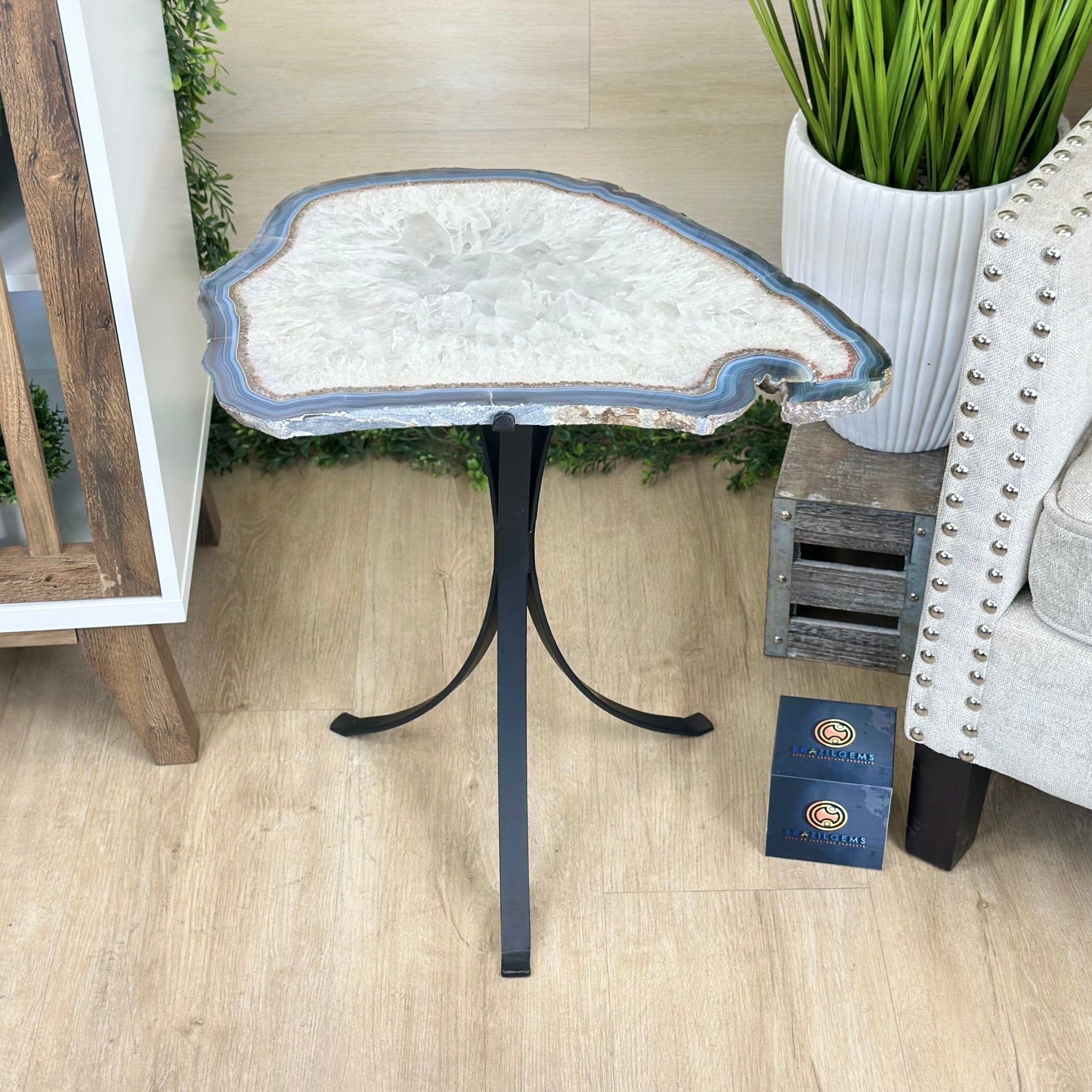 Natural Brazilian Agate Side Table on a black metal base, 22" Tall 1306 - 0045 - Brazil GemsBrazil GemsNatural Brazilian Agate Side Table on a black metal base, 22" Tall 1306 - 0045Tables: Side1306 - 0045