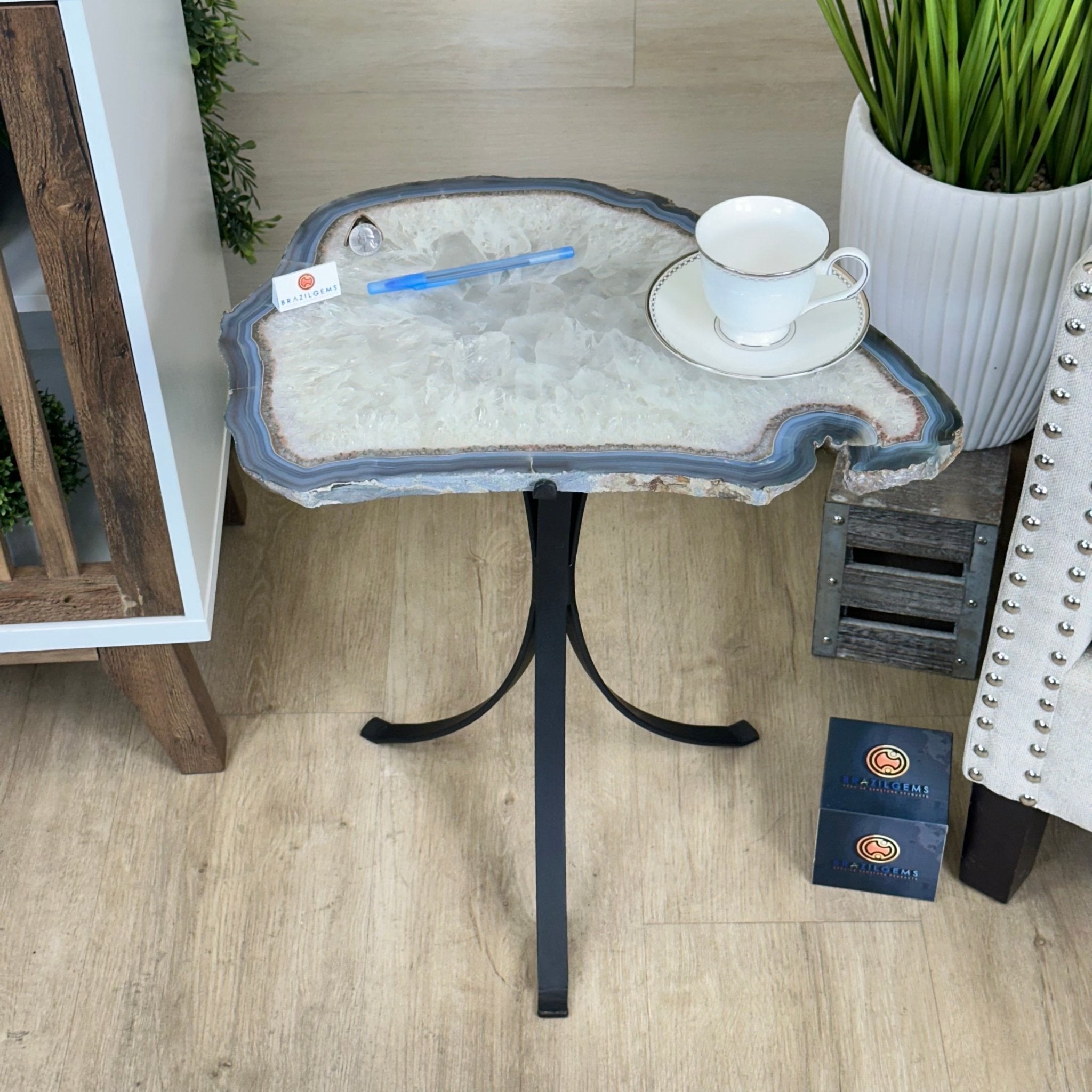 Natural Brazilian Agate Side Table on a black metal base, 22" Tall 1306 - 0045 - Brazil GemsBrazil GemsNatural Brazilian Agate Side Table on a black metal base, 22" Tall 1306 - 0045Tables: Side1306 - 0045