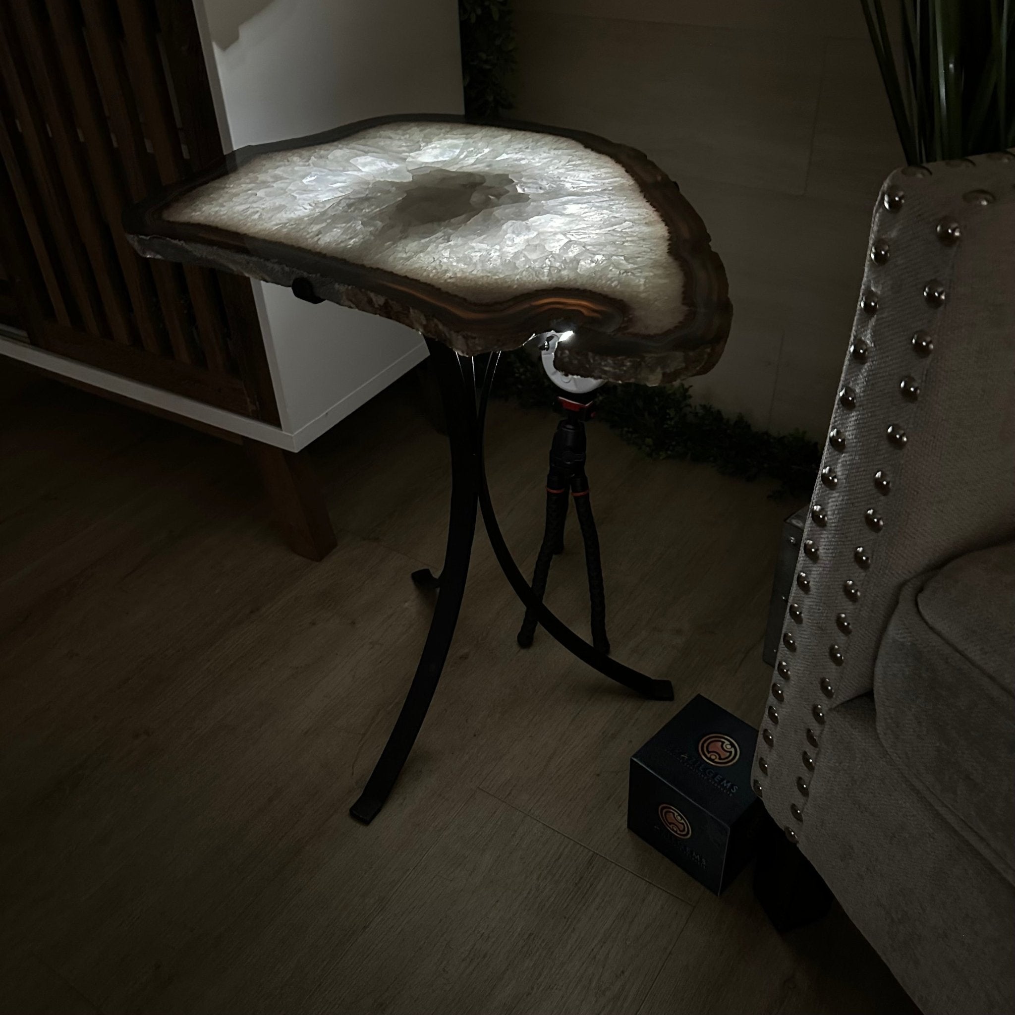 Natural Brazilian Agate Side Table on a black metal base, 22" Tall 1306 - 0045 - Brazil GemsBrazil GemsNatural Brazilian Agate Side Table on a black metal base, 22" Tall 1306 - 0045Tables: Side1306 - 0045
