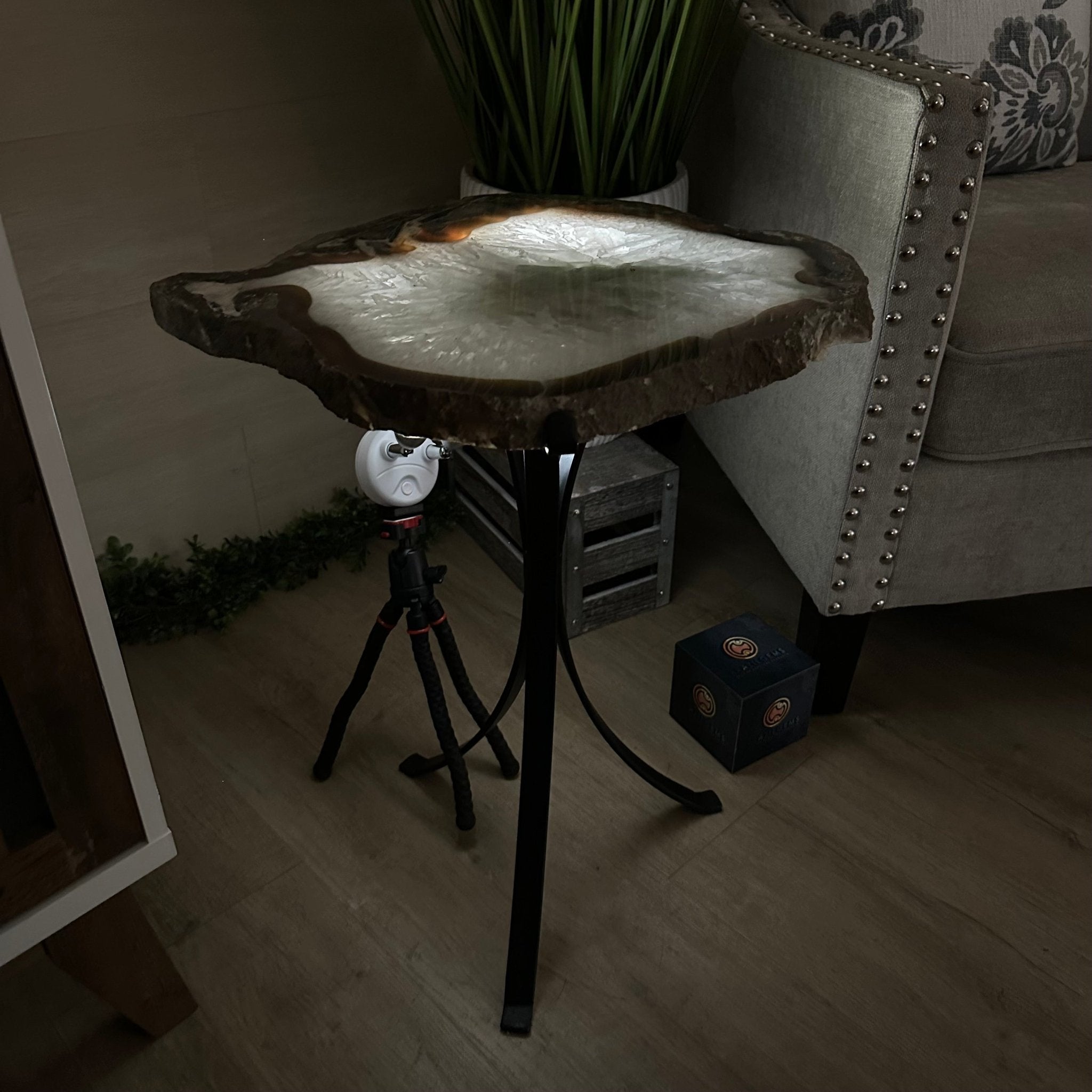 Natural Brazilian Agate Side Table on a black metal base, 22" Tall 1306 - 0046 - Brazil GemsBrazil GemsNatural Brazilian Agate Side Table on a black metal base, 22" Tall 1306 - 0046Tables: Side1306 - 0046
