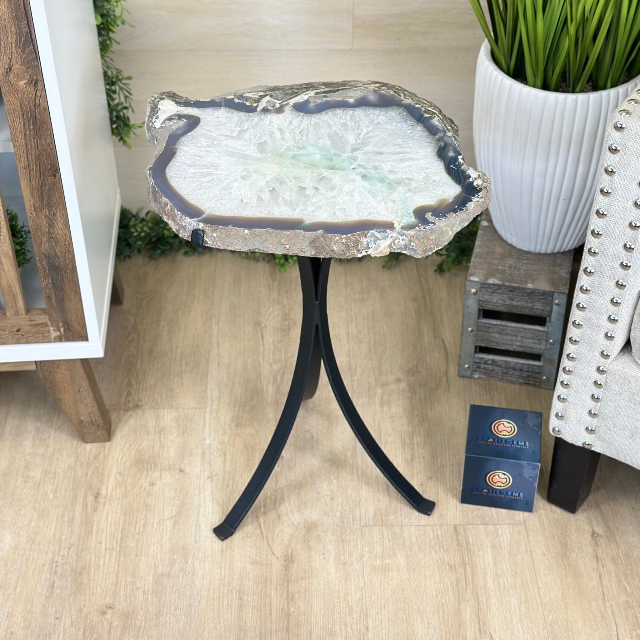 Natural Brazilian Agate Side Table on a black metal base, 22" Tall 1306 - 0046 - Brazil GemsBrazil GemsNatural Brazilian Agate Side Table on a black metal base, 22" Tall 1306 - 0046Tables: Side1306 - 0046