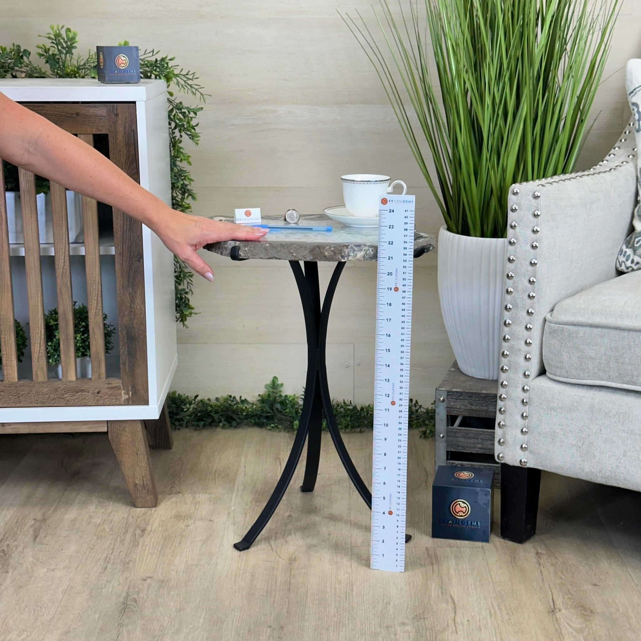 Natural Brazilian Agate Side Table on a black metal base, 22" Tall 1306 - 0046 - Brazil GemsBrazil GemsNatural Brazilian Agate Side Table on a black metal base, 22" Tall 1306 - 0046Tables: Side1306 - 0046