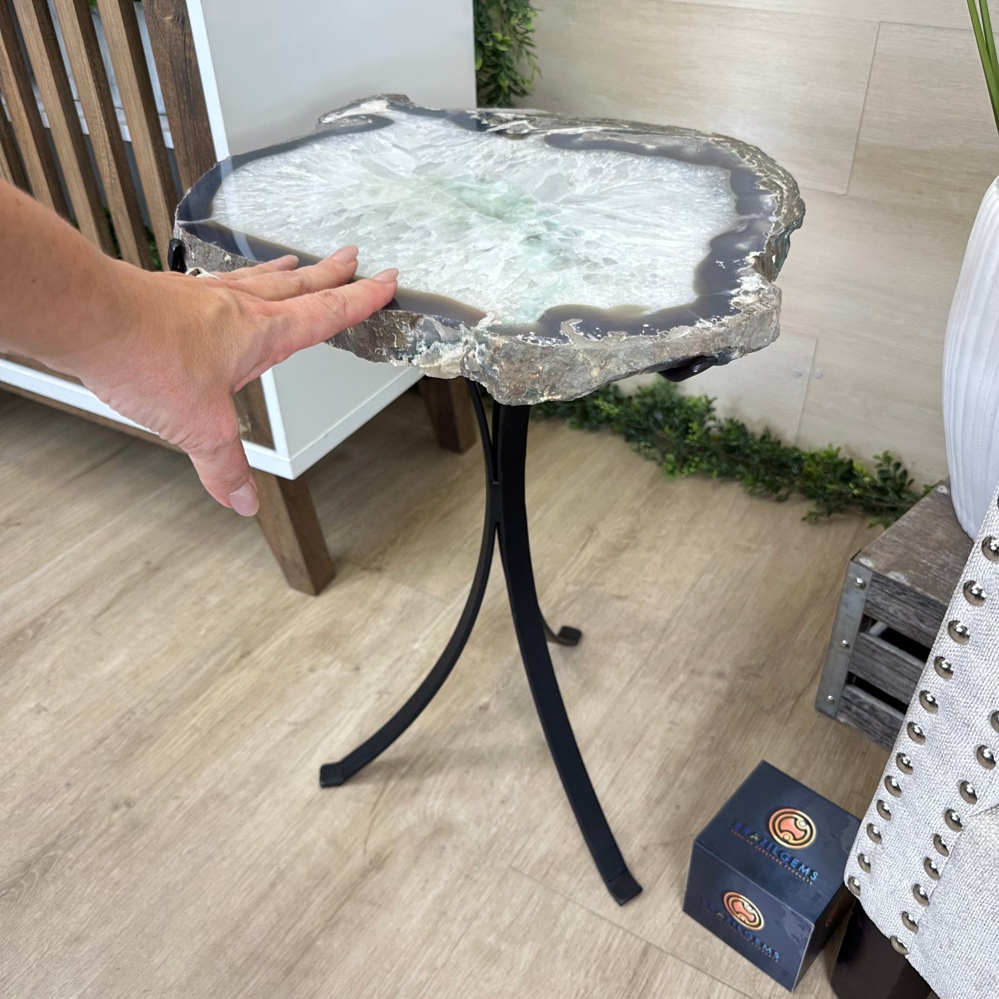 Natural Brazilian Agate Side Table on a black metal base, 22" Tall 1306 - 0046 - Brazil GemsBrazil GemsNatural Brazilian Agate Side Table on a black metal base, 22" Tall 1306 - 0046Tables: Side1306 - 0046