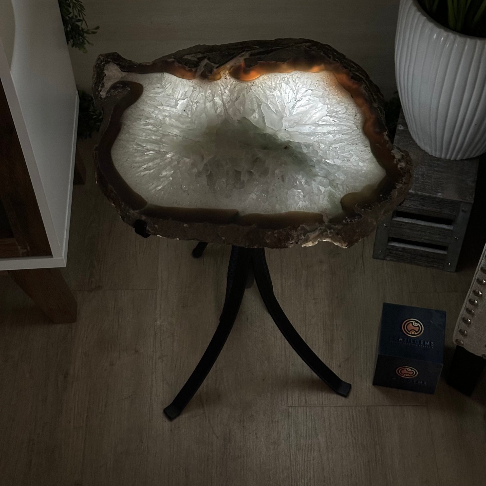 Natural Brazilian Agate Side Table on a black metal base, 22" Tall 1306 - 0046 - Brazil GemsBrazil GemsNatural Brazilian Agate Side Table on a black metal base, 22" Tall 1306 - 0046Tables: Side1306 - 0046