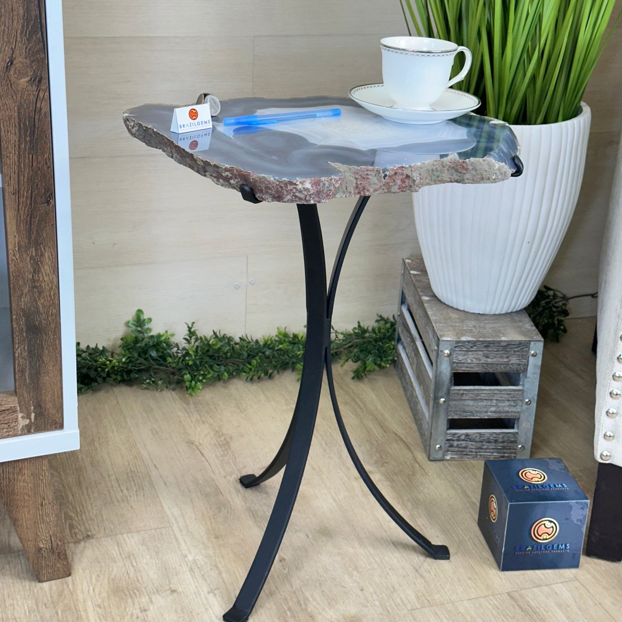 Natural Brazilian Agate Side Table on a black metal base, 22" Tall 1306 - 0047 - Brazil GemsBrazil GemsNatural Brazilian Agate Side Table on a black metal base, 22" Tall 1306 - 0047Tables: Side1306 - 0047