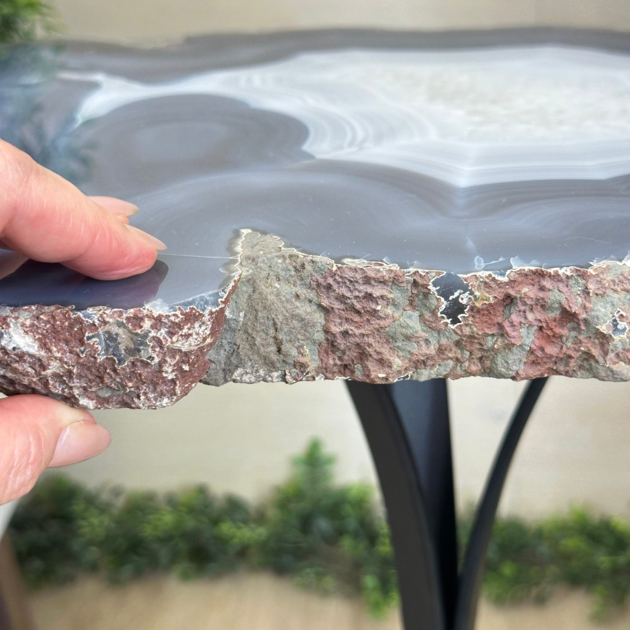 Natural Brazilian Agate Side Table on a black metal base, 22" Tall 1306 - 0047 - Brazil GemsBrazil GemsNatural Brazilian Agate Side Table on a black metal base, 22" Tall 1306 - 0047Tables: Side1306 - 0047