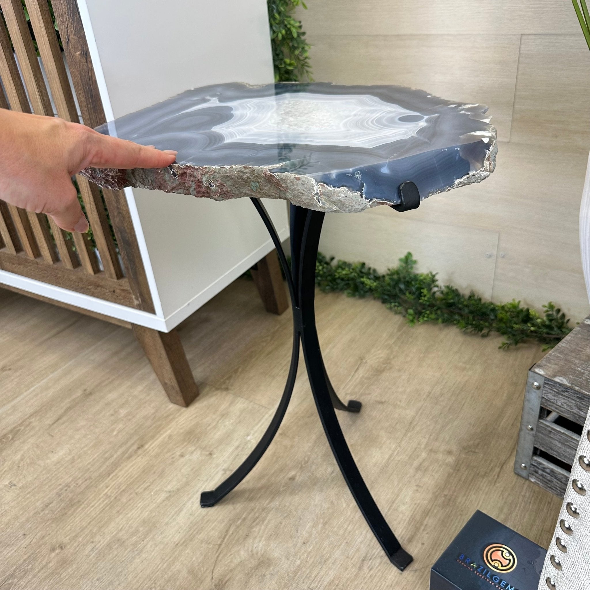 Natural Brazilian Agate Side Table on a black metal base, 22" Tall 1306 - 0047 - Brazil GemsBrazil GemsNatural Brazilian Agate Side Table on a black metal base, 22" Tall 1306 - 0047Tables: Side1306 - 0047