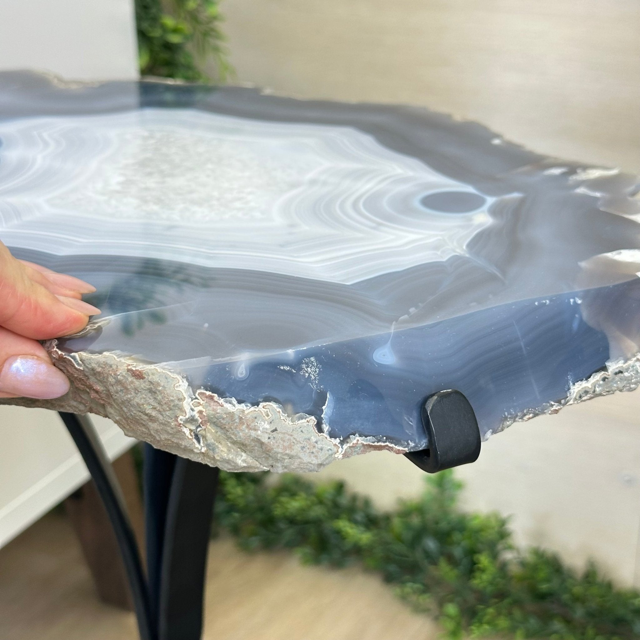 Natural Brazilian Agate Side Table on a black metal base, 22" Tall 1306 - 0047 - Brazil GemsBrazil GemsNatural Brazilian Agate Side Table on a black metal base, 22" Tall 1306 - 0047Tables: Side1306 - 0047