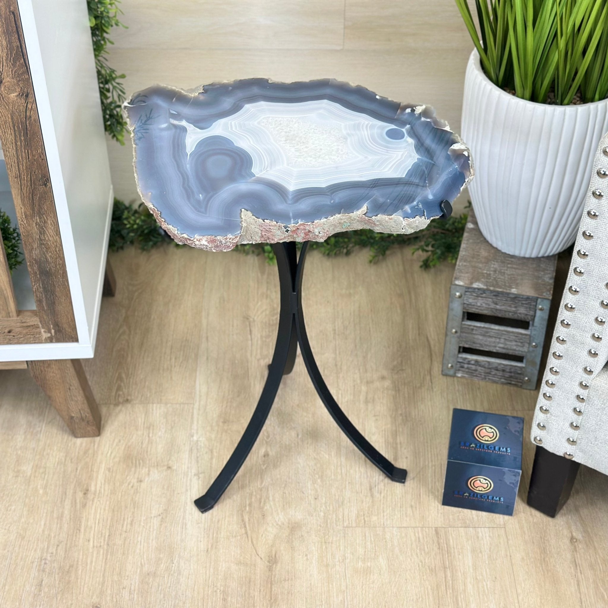 Natural Brazilian Agate Side Table on a black metal base, 22" Tall 1306 - 0047 - Brazil GemsBrazil GemsNatural Brazilian Agate Side Table on a black metal base, 22" Tall 1306 - 0047Tables: Side1306 - 0047