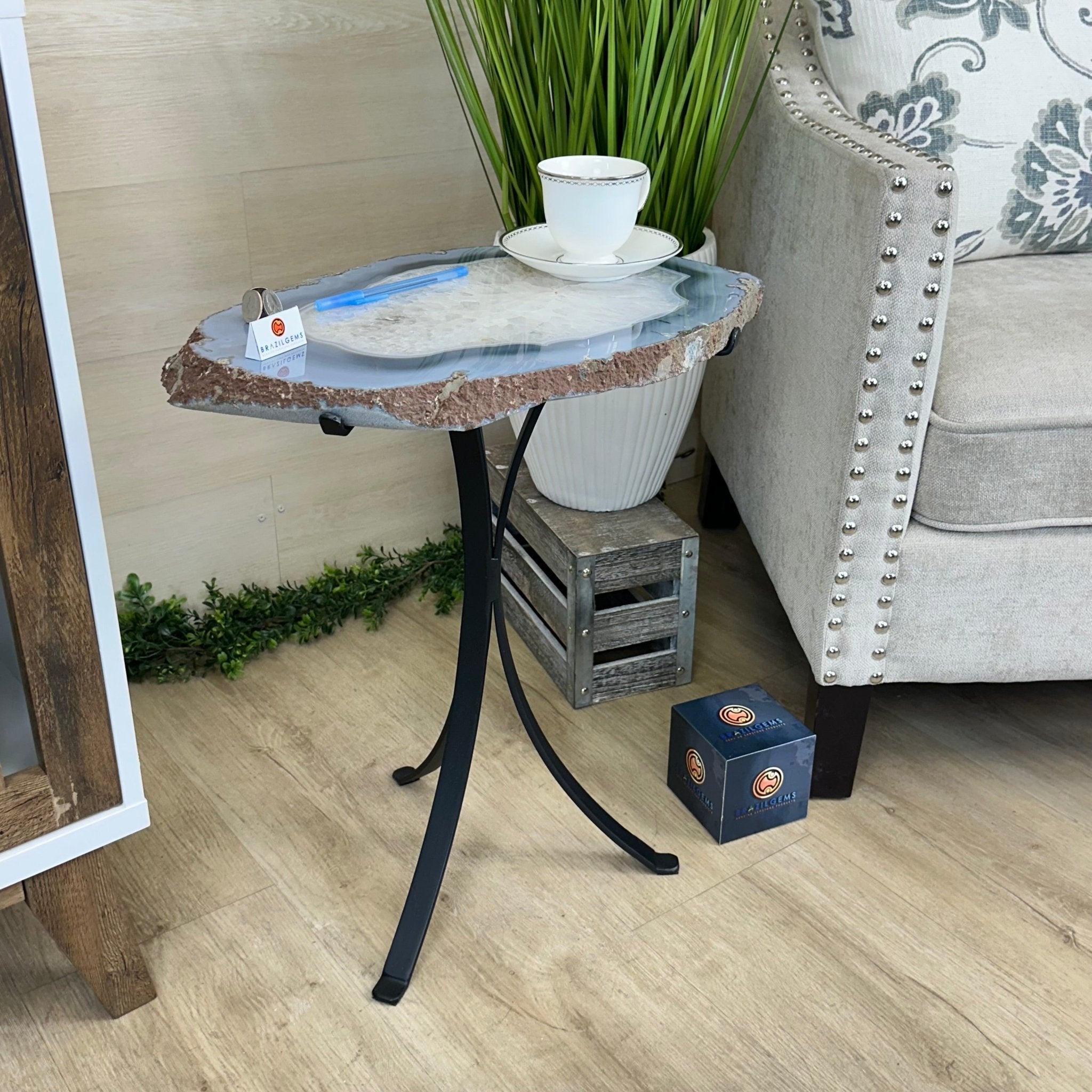 Natural Brazilian Agate Side Table on a black metal base, 22" Tall 1306 - 0048 - Brazil GemsBrazil GemsNatural Brazilian Agate Side Table on a black metal base, 22" Tall 1306 - 0048Tables: Side1306 - 0048