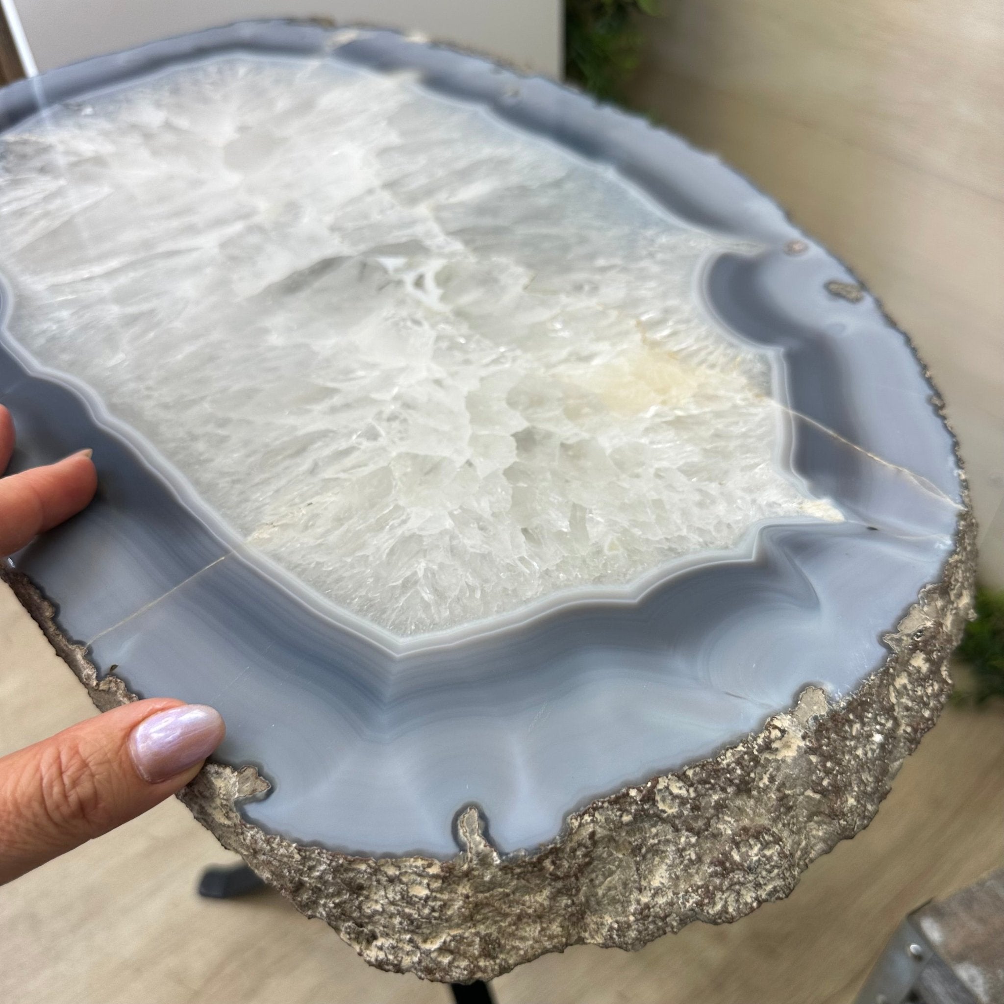 Natural Brazilian Agate Side Table on a black metal base, 22" Tall 1306 - 0049 - Brazil GemsBrazil GemsNatural Brazilian Agate Side Table on a black metal base, 22" Tall 1306 - 0049Tables: Side1306 - 0049