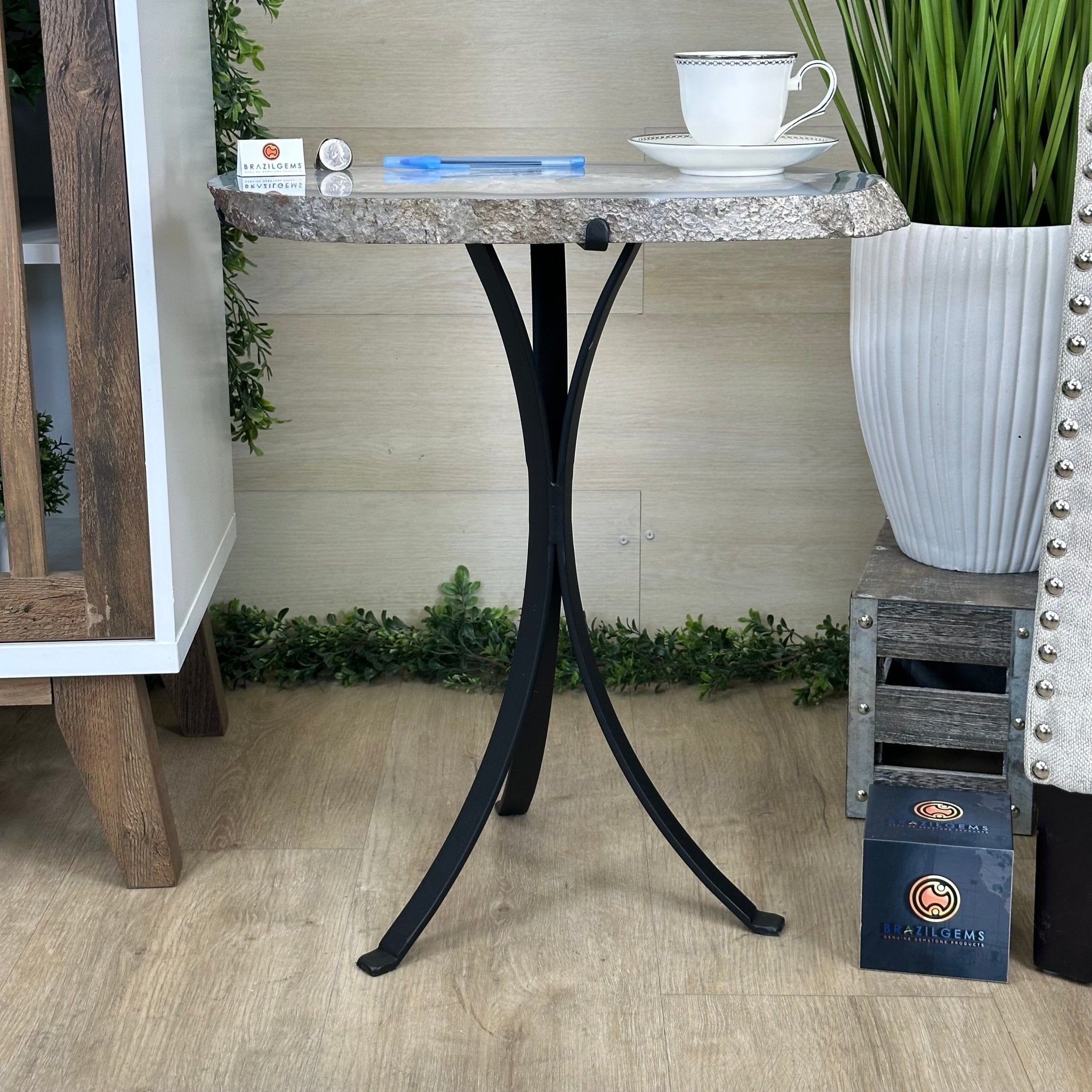 Natural Brazilian Agate Side Table on a black metal base, 22" Tall 1306 - 0049 - Brazil GemsBrazil GemsNatural Brazilian Agate Side Table on a black metal base, 22" Tall 1306 - 0049Tables: Side1306 - 0049