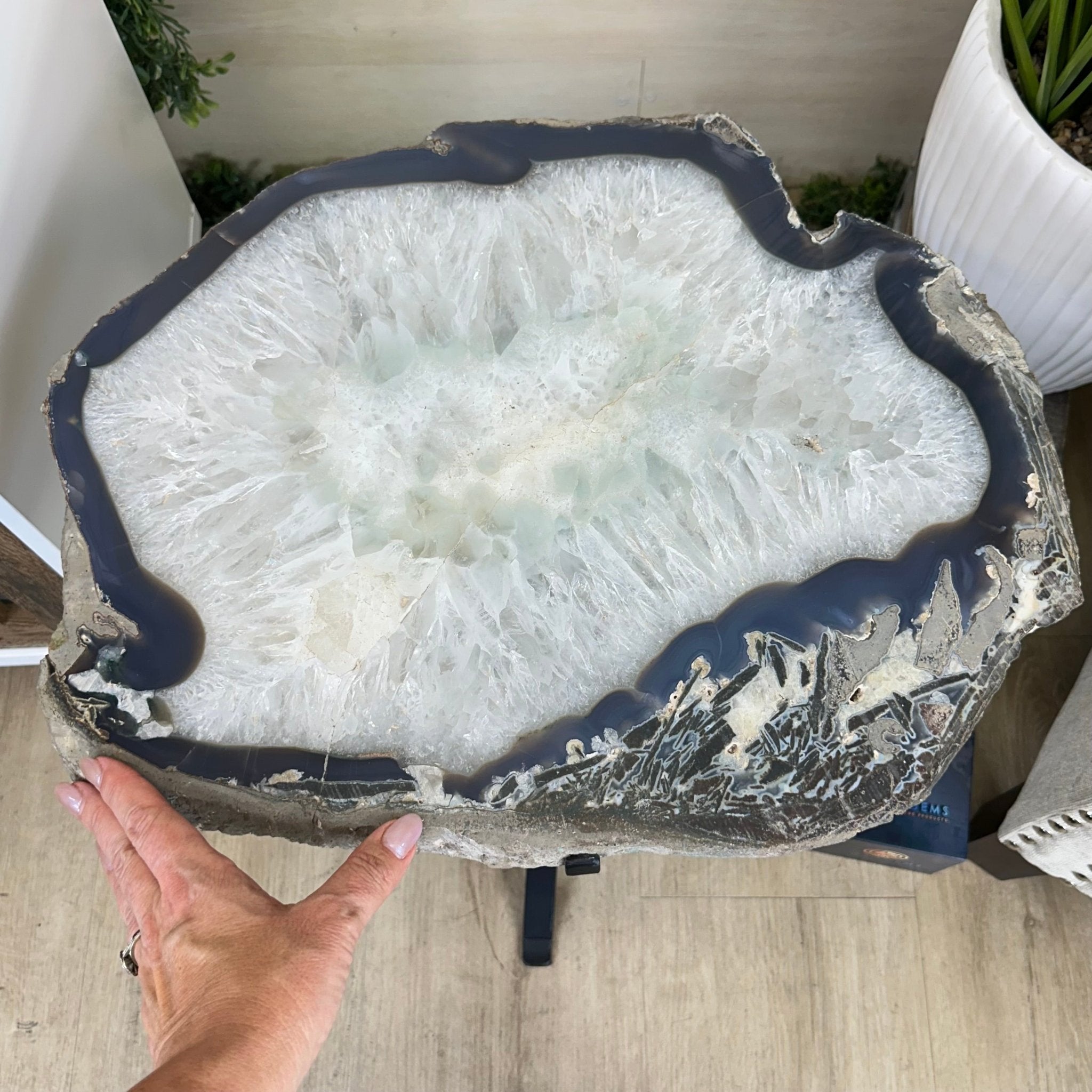 Natural Brazilian Agate Side Table on a black metal base, 22" Tall 1306 - 0050 - Brazil GemsBrazil GemsNatural Brazilian Agate Side Table on a black metal base, 22" Tall 1306 - 0050Tables: Side1306 - 0050