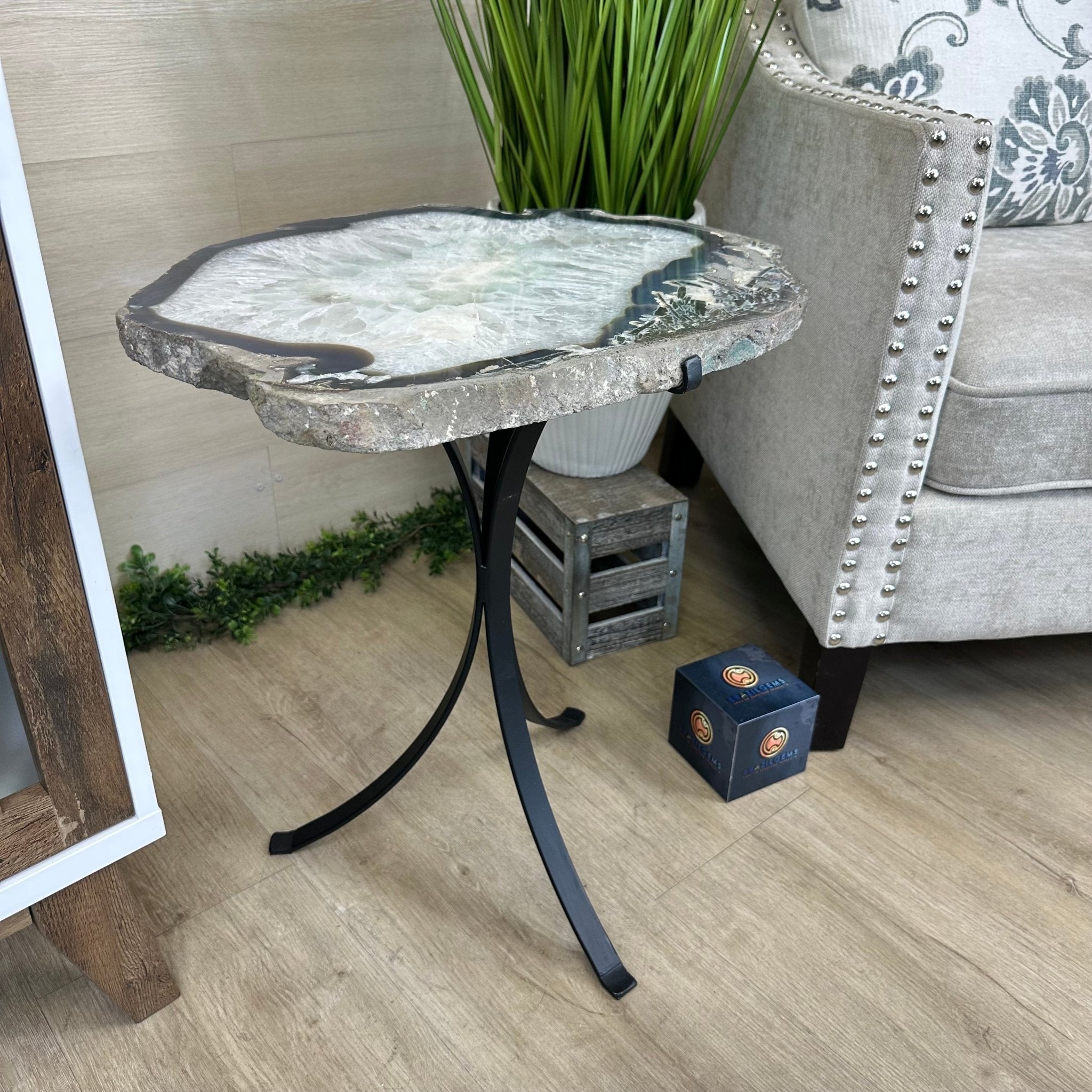 Natural Brazilian Agate Side Table on a black metal base, 22" Tall 1306 - 0050 - Brazil GemsBrazil GemsNatural Brazilian Agate Side Table on a black metal base, 22" Tall 1306 - 0050Tables: Side1306 - 0050