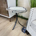 Natural Brazilian Agate Side Table on a black metal base, 22" Tall 1306 - 0050 - Brazil GemsBrazil GemsNatural Brazilian Agate Side Table on a black metal base, 22" Tall 1306 - 0050Tables: Side1306 - 0050