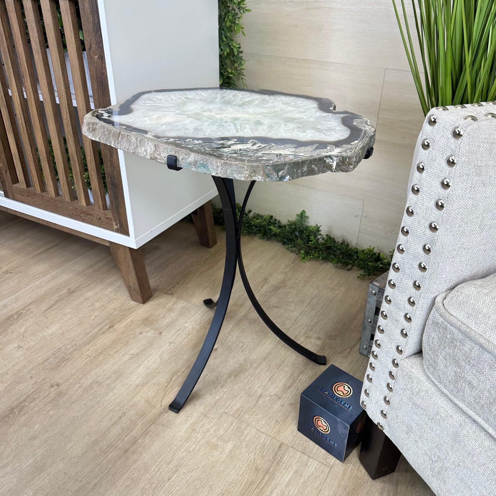 Natural Brazilian Agate Side Table on a black metal base, 22" Tall 1306 - 0050 - Brazil GemsBrazil GemsNatural Brazilian Agate Side Table on a black metal base, 22" Tall 1306 - 0050Tables: Side1306 - 0050