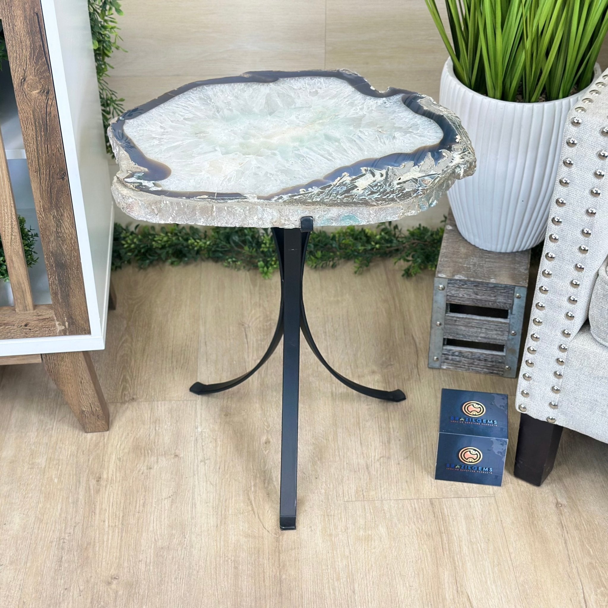 Natural Brazilian Agate Side Table on a black metal base, 22" Tall 1306 - 0050 - Brazil GemsBrazil GemsNatural Brazilian Agate Side Table on a black metal base, 22" Tall 1306 - 0050Tables: Side1306 - 0050