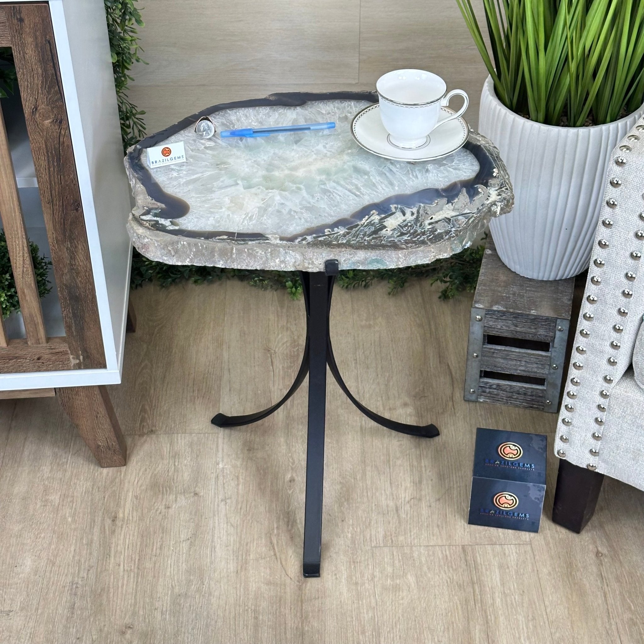 Natural Brazilian Agate Side Table on a black metal base, 22" Tall 1306 - 0050 - Brazil GemsBrazil GemsNatural Brazilian Agate Side Table on a black metal base, 22" Tall 1306 - 0050Tables: Side1306 - 0050