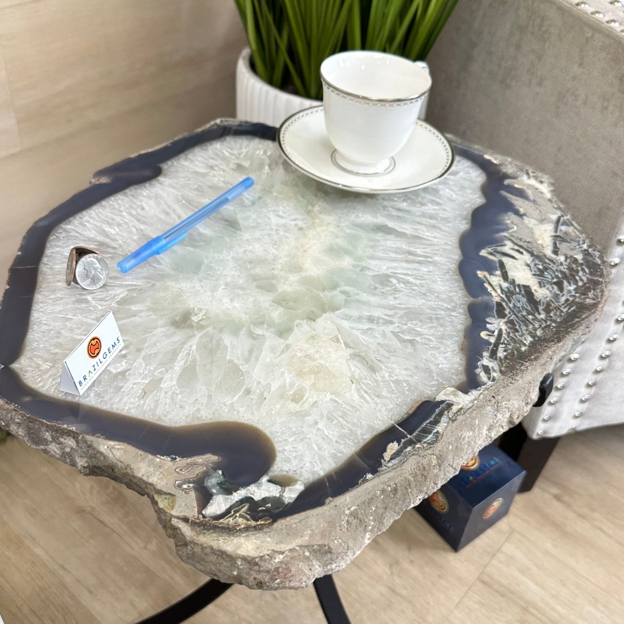 Natural Brazilian Agate Side Table on a black metal base, 22" Tall 1306 - 0050 - Brazil GemsBrazil GemsNatural Brazilian Agate Side Table on a black metal base, 22" Tall 1306 - 0050Tables: Side1306 - 0050