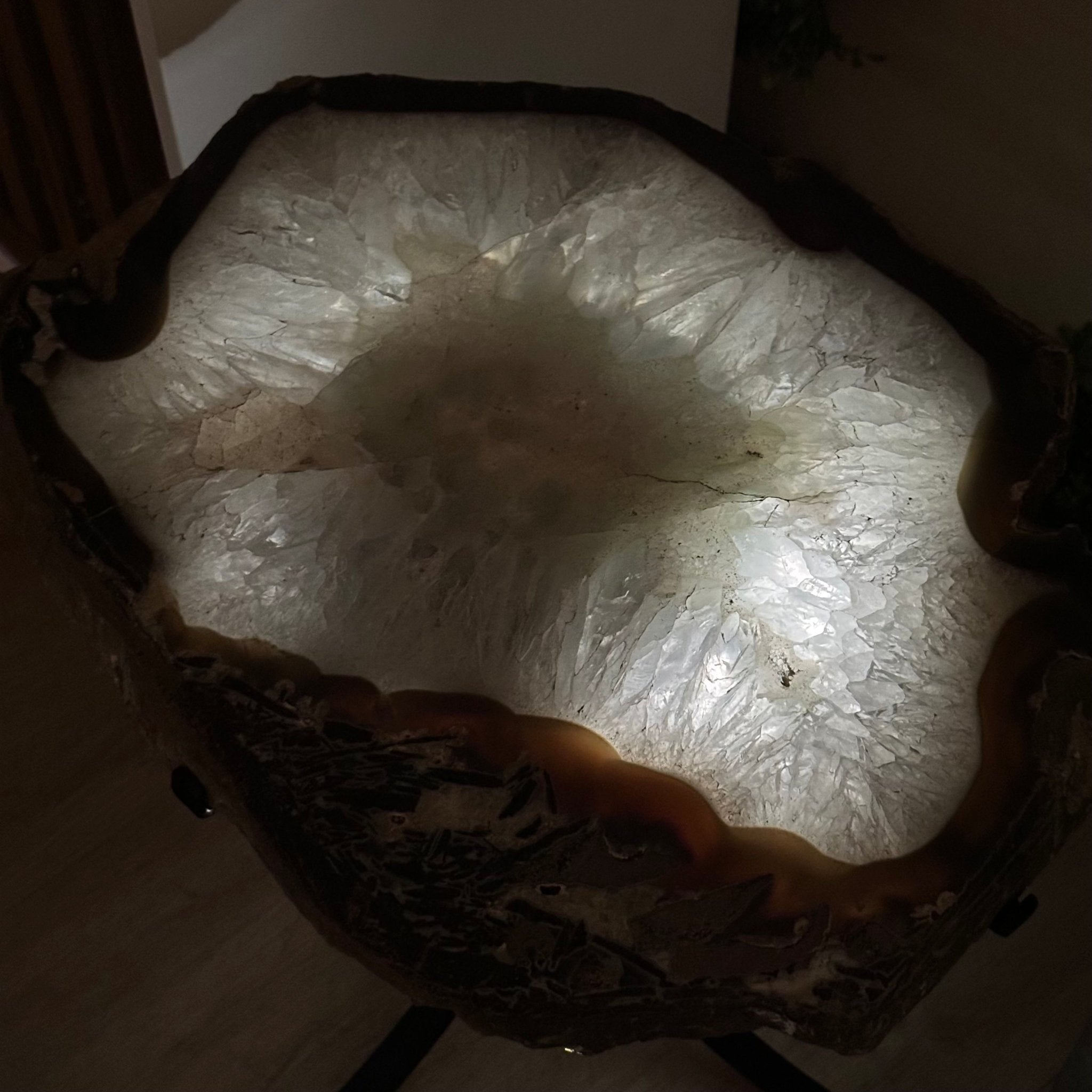 Natural Brazilian Agate Side Table on a black metal base, 22" Tall 1306 - 0050 - Brazil GemsBrazil GemsNatural Brazilian Agate Side Table on a black metal base, 22" Tall 1306 - 0050Tables: Side1306 - 0050